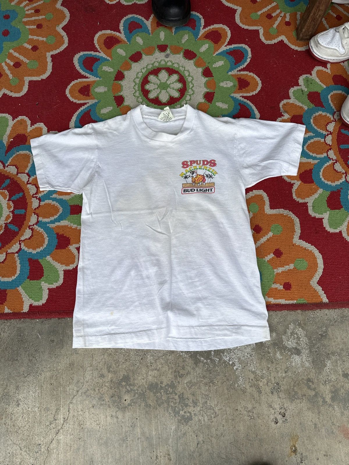 image of Vintage 1986 Bud Light On The Village Mews in White, Men's (Size Small)