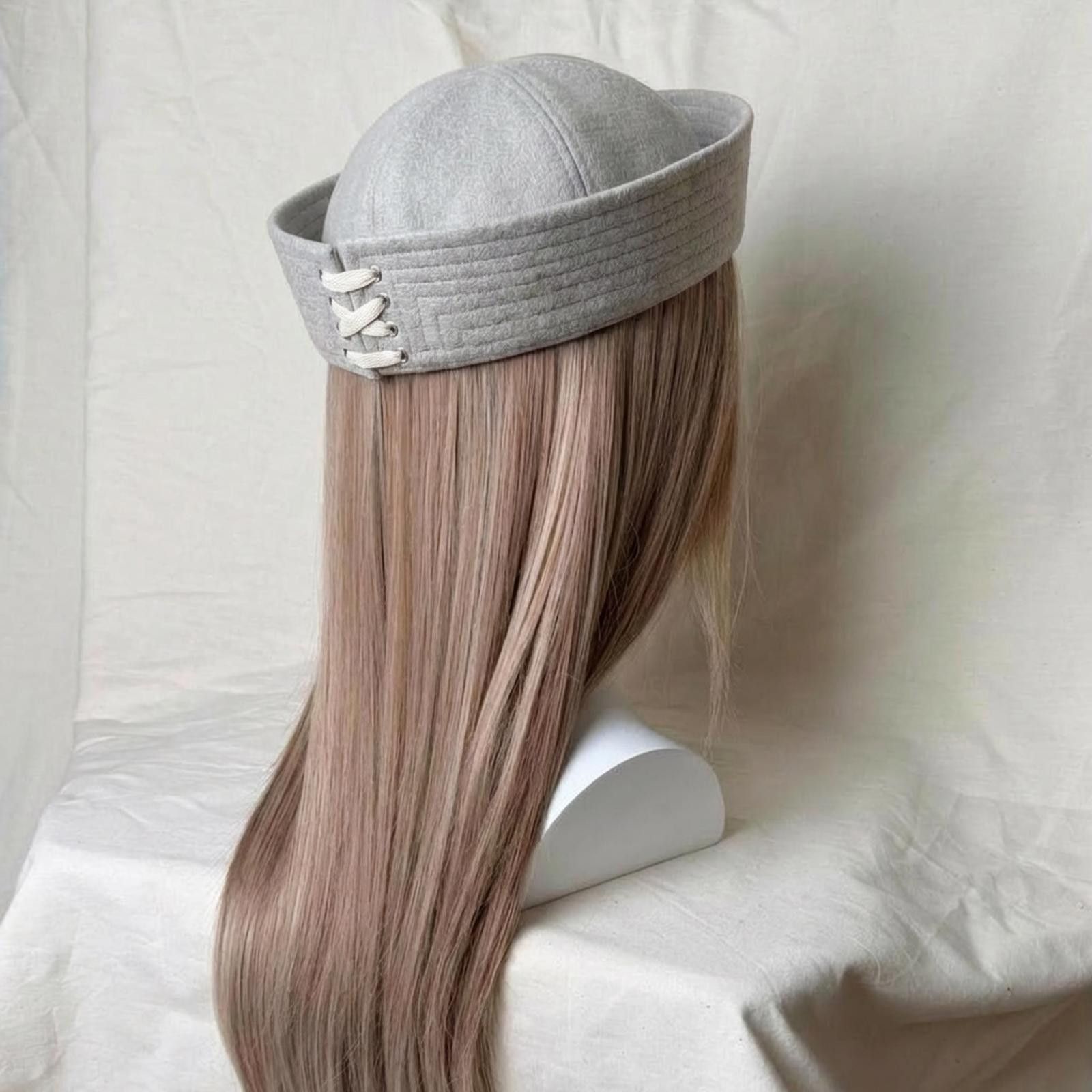 Japanese Brand Light Grey Wool Eyelet Beret Sailor Hat Y2K French Girl Size ONE SIZE - 2 Thumbnail