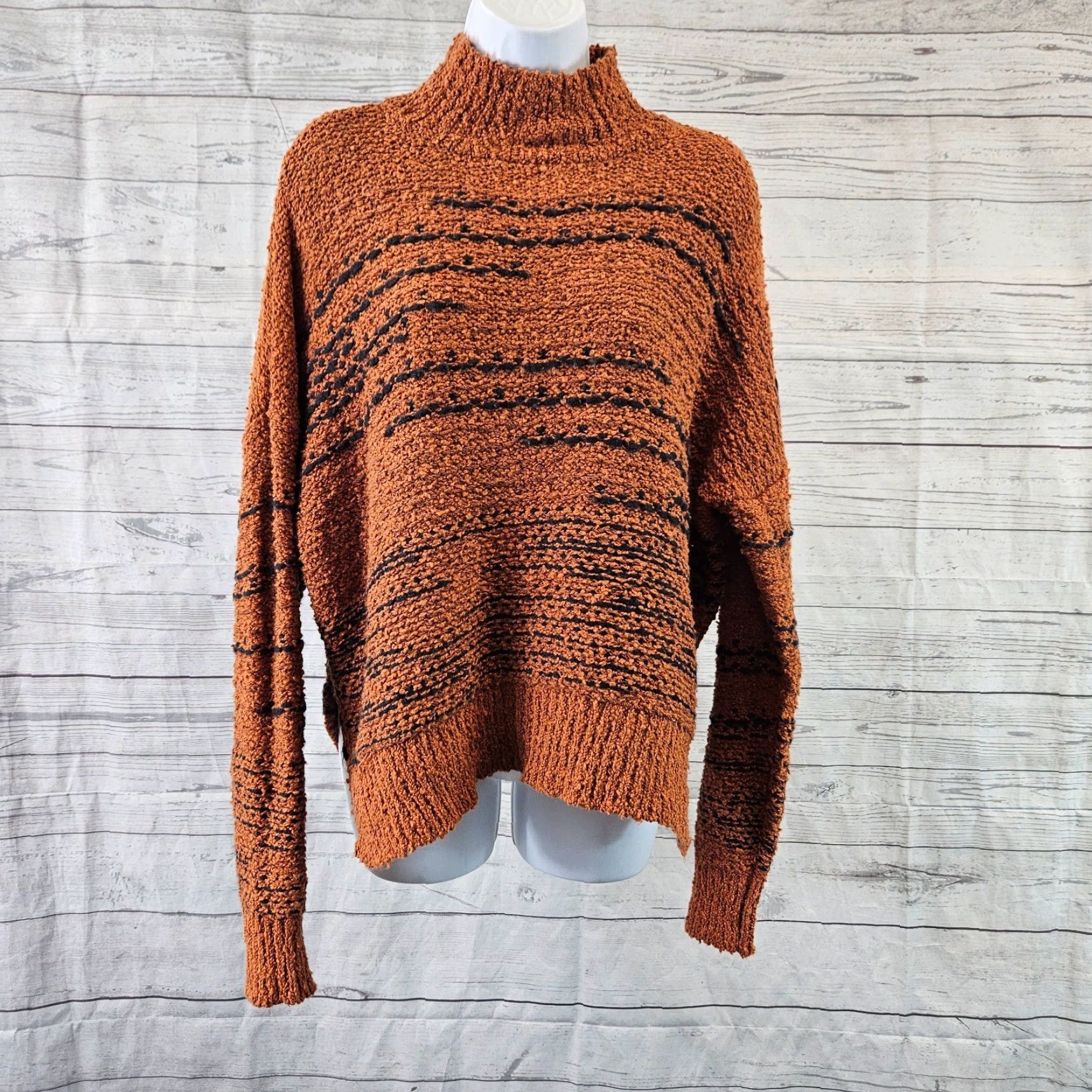 Vintage Knox Rose Sweater Womens Size S Brown Black Mock Neck Cotton Blend Long Sleeve Pullover Size S / US 4 / IT 40 - 2 Thumbnail