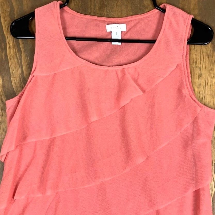 Vintage Chicos Blouse Womens Pink Sleeveless Ruffle Front Lightweight Sheer M Size M / US 6-8 / IT 42-44 - 2 Thumbnail