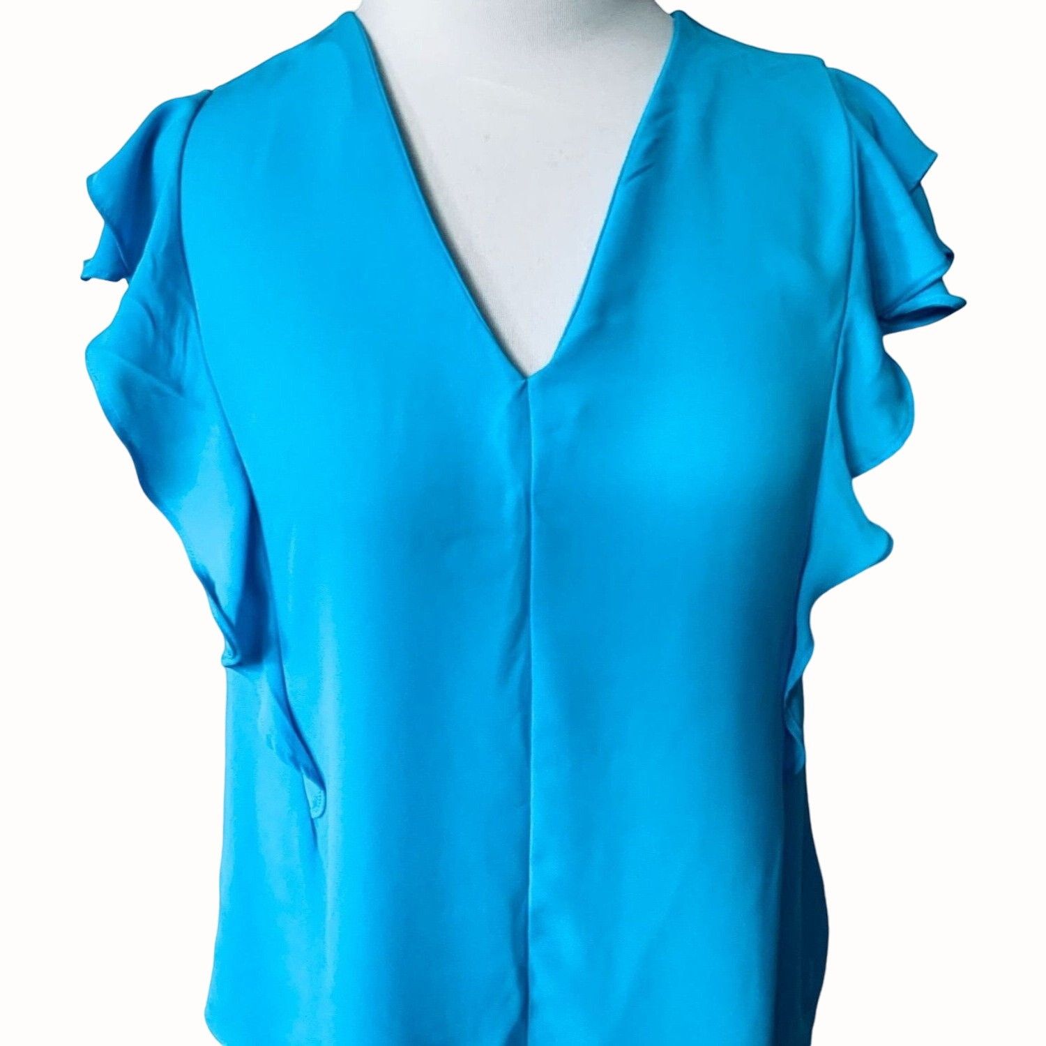 Ann Taylor Ann Taylor Womens Turquoise Cap Ruffle Sleeve VNeck Top XS Size XS / US 0-2 / IT 36-38 - 1 Thumbnail