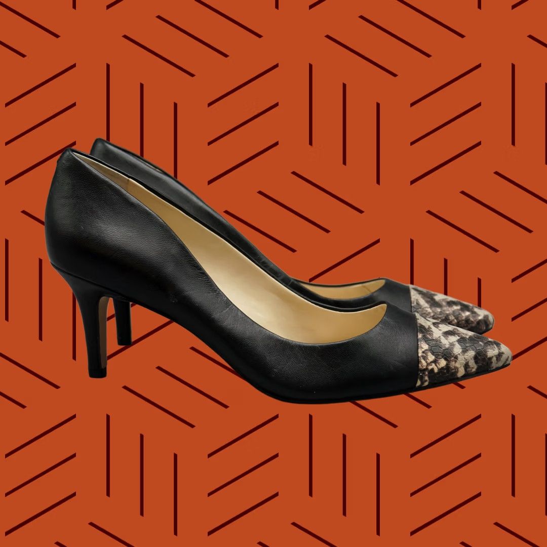 Kenzo Enzo Angiolini Donata Heels Womens Black Leather Snake Print Pointed Toe Stiletto Size US 8.5 Size US 9 / IT 39 - 1 Thumbnail