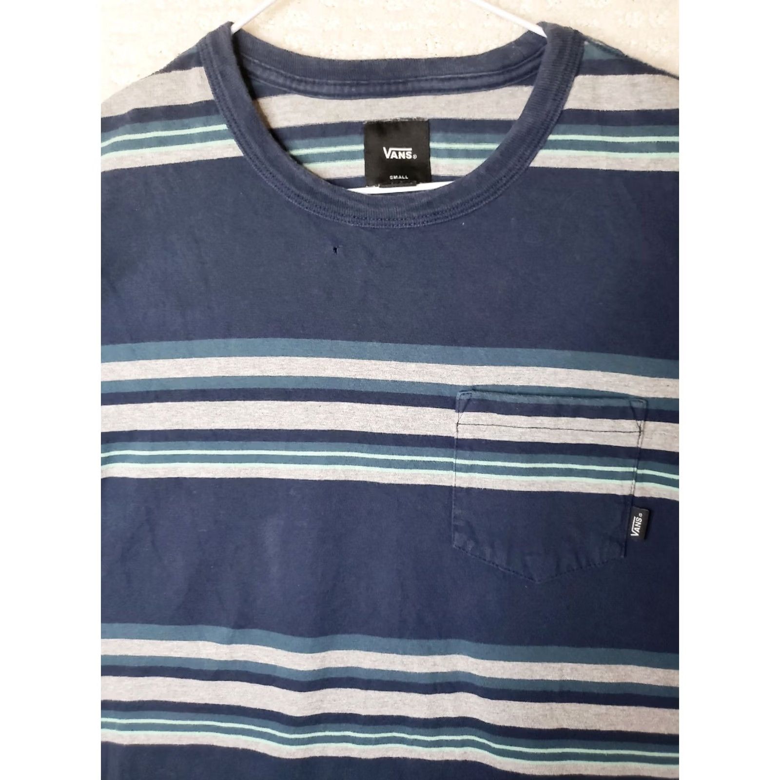 Vans VANS Off The Wall Men's S Pocketed Striped T-Shirt Short Sleeve Blue White Green Size US S / EU 44-46 / 1 - 3 Thumbnail