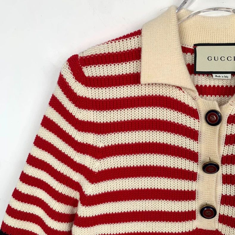 Gucci GucciRed cotton striped knitted short-sleeved dress 2503-Ne Size XS / US 0-2 / IT 36-38 - 3 Thumbnail