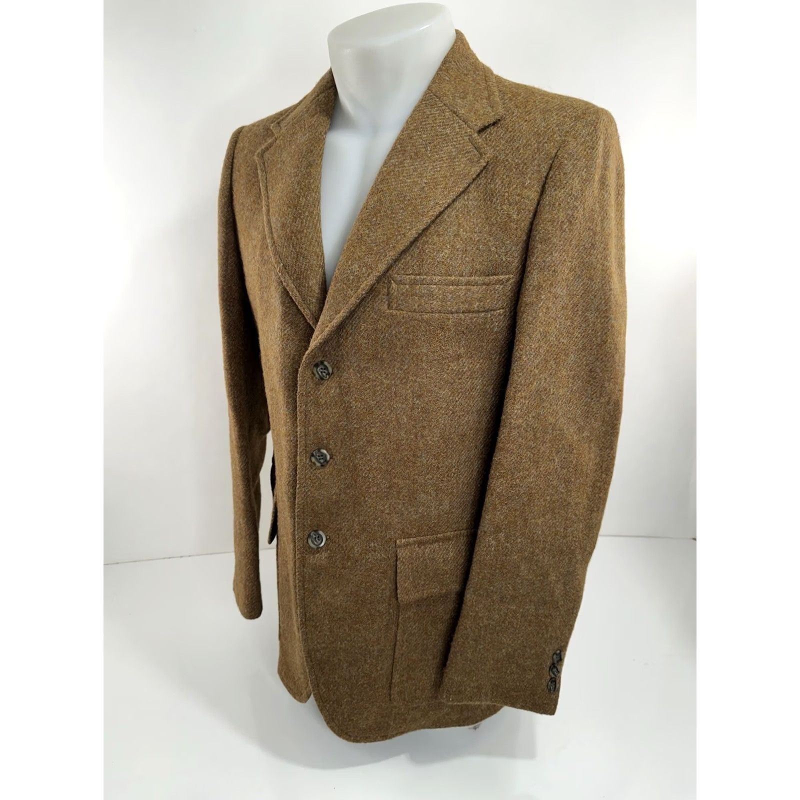 Eddie Bauer EDDIE BAUER / HARRIS TWEED Blazer Wool 40 Brown Mens Vintage 40 Kang Sportcoat Scottish Virgin Wool Size 40R - 2 Thumbnail