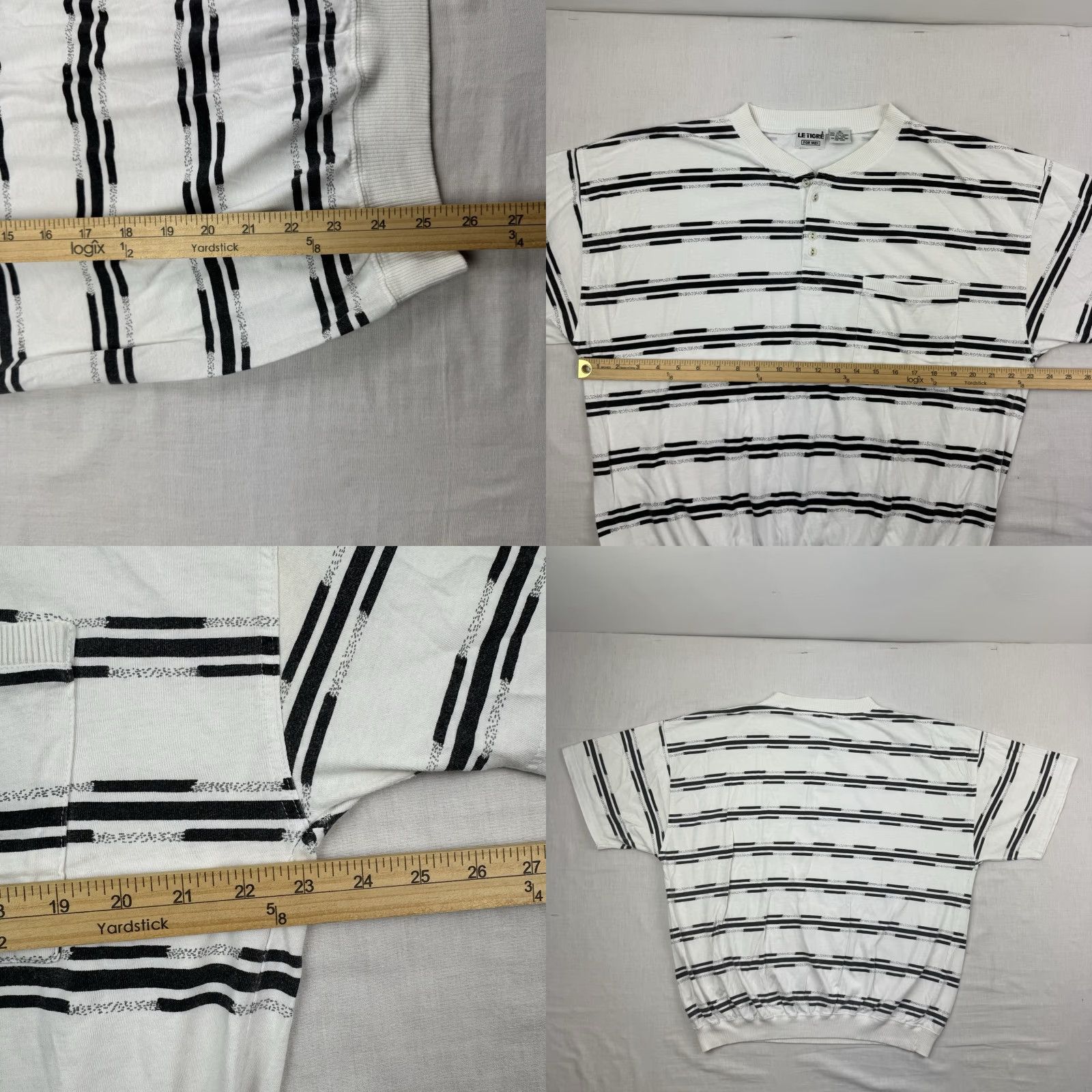 Vintage VINTAGE Le Tigre Shirt Adult XL Striped Henley Neck Short Sleeve White Cotton 80s Hipster Mens Size US XL / EU 56 / 4 - 8 Thumbnail