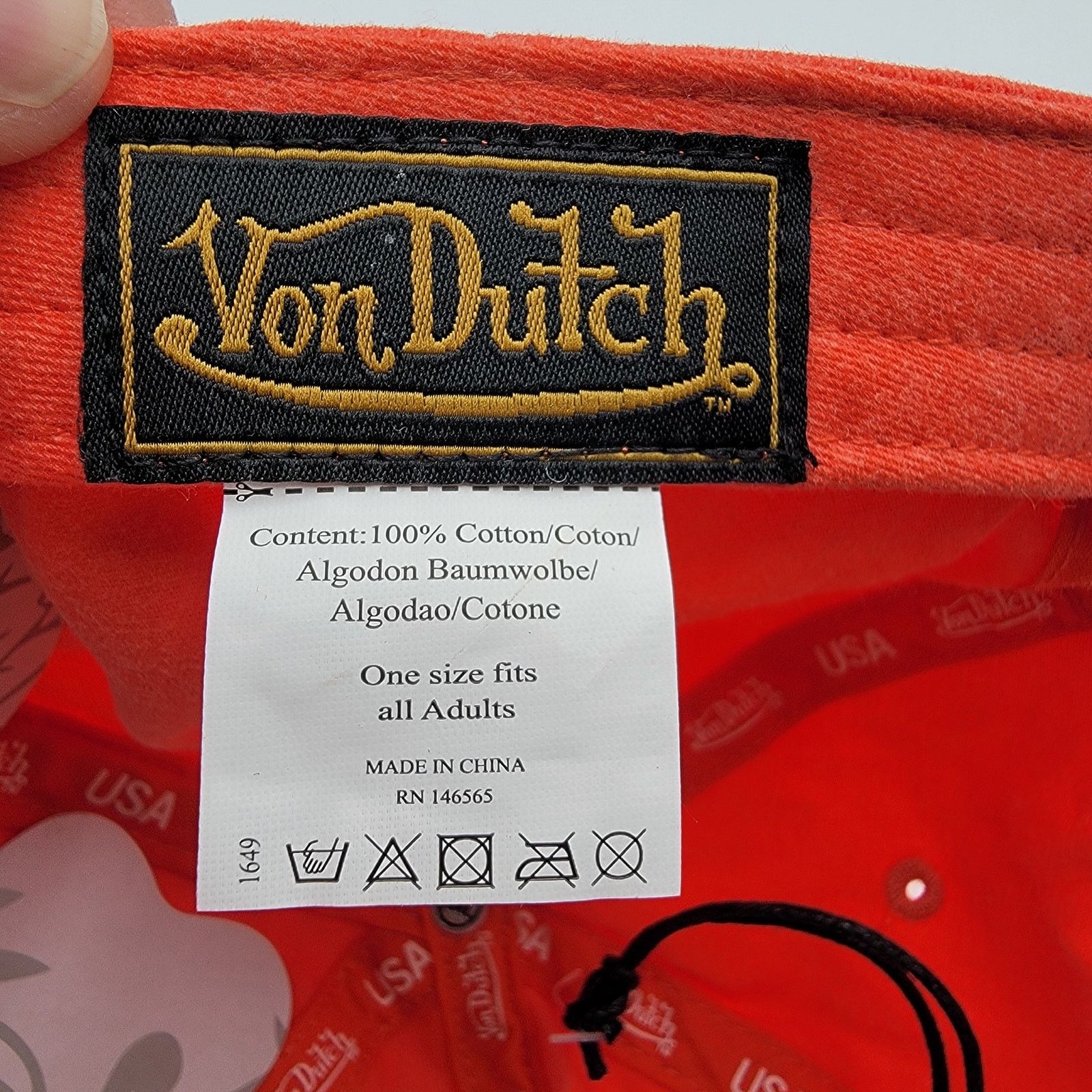 Von Dutch Von Dutch Distressed Denim Adjustable Dad Cap in Orange Size ONE SIZE - 8 Thumbnail