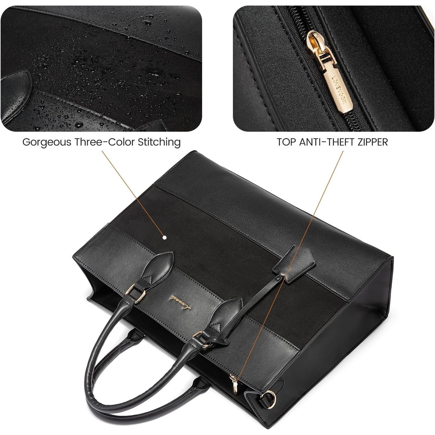 Designer Lovevook Colorblock Vegan Leather Laptop Briefcase Tote Bag Size ONE SIZE - 10 Thumbnail