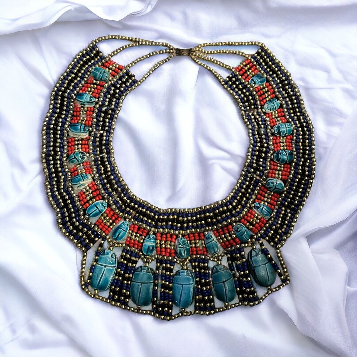 Vintage Vintage Egyptian Queen Cleopatra scarab bead collar necklace Size ONE SIZE - 2 Thumbnail