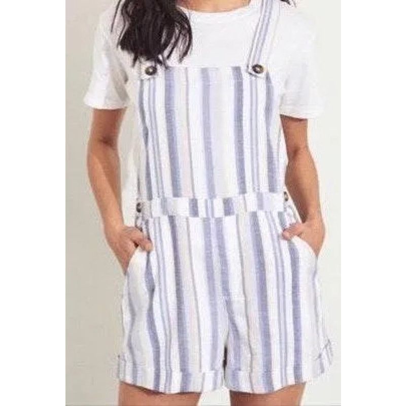 Hollister Hollister Blue White Striped Short Overalls Women M- B008 Size 28" / US 6 / IT 42 - 1 Thumbnail