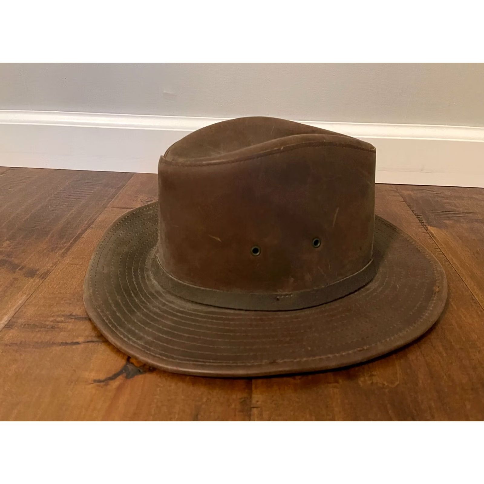 Vintage VINTAGE Henschel Hat Cowboy Leather Outback Hat Adult S Brown USA Size ONE SIZE - 3 Thumbnail