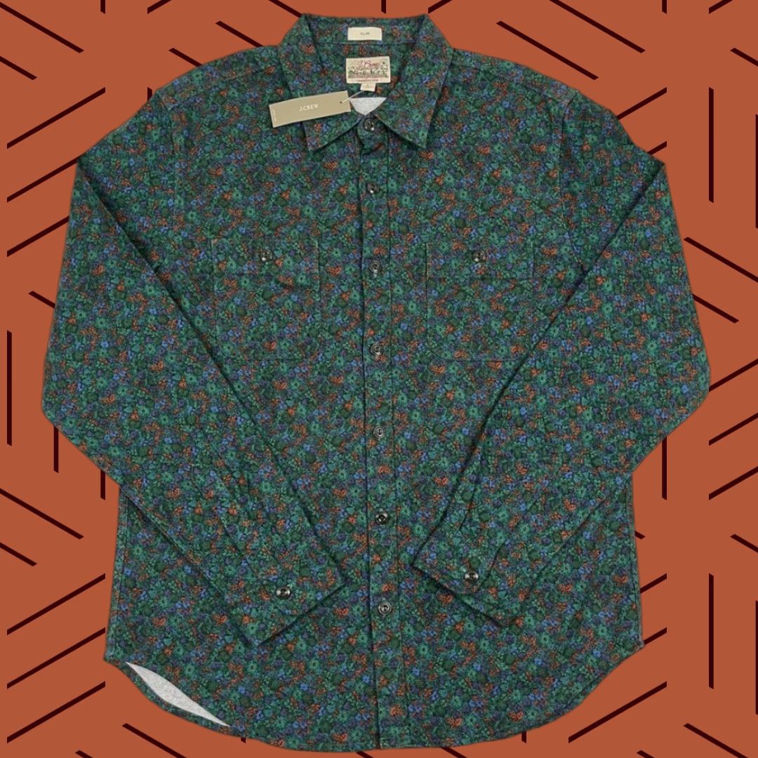J.Crew J.CREW Midweight Flannel Button-Up Shirt Mens L Green Floral Corduroy Spring NEW Size US L / EU 52-54 / 3 - 1 Thumbnail