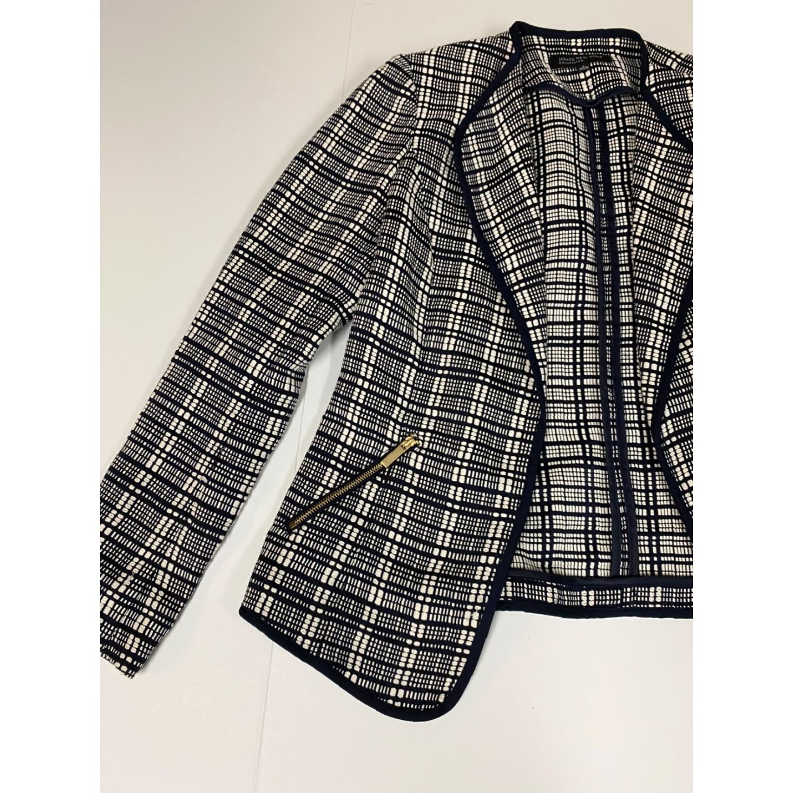 Jones New York Jones New York Blazer Womens 2 Blue Plaid Open Chest Mid-Length Tweed Polyester Jacket Blazer Size XS / US 0-2 / IT 36-38 - 3 Thumbnail