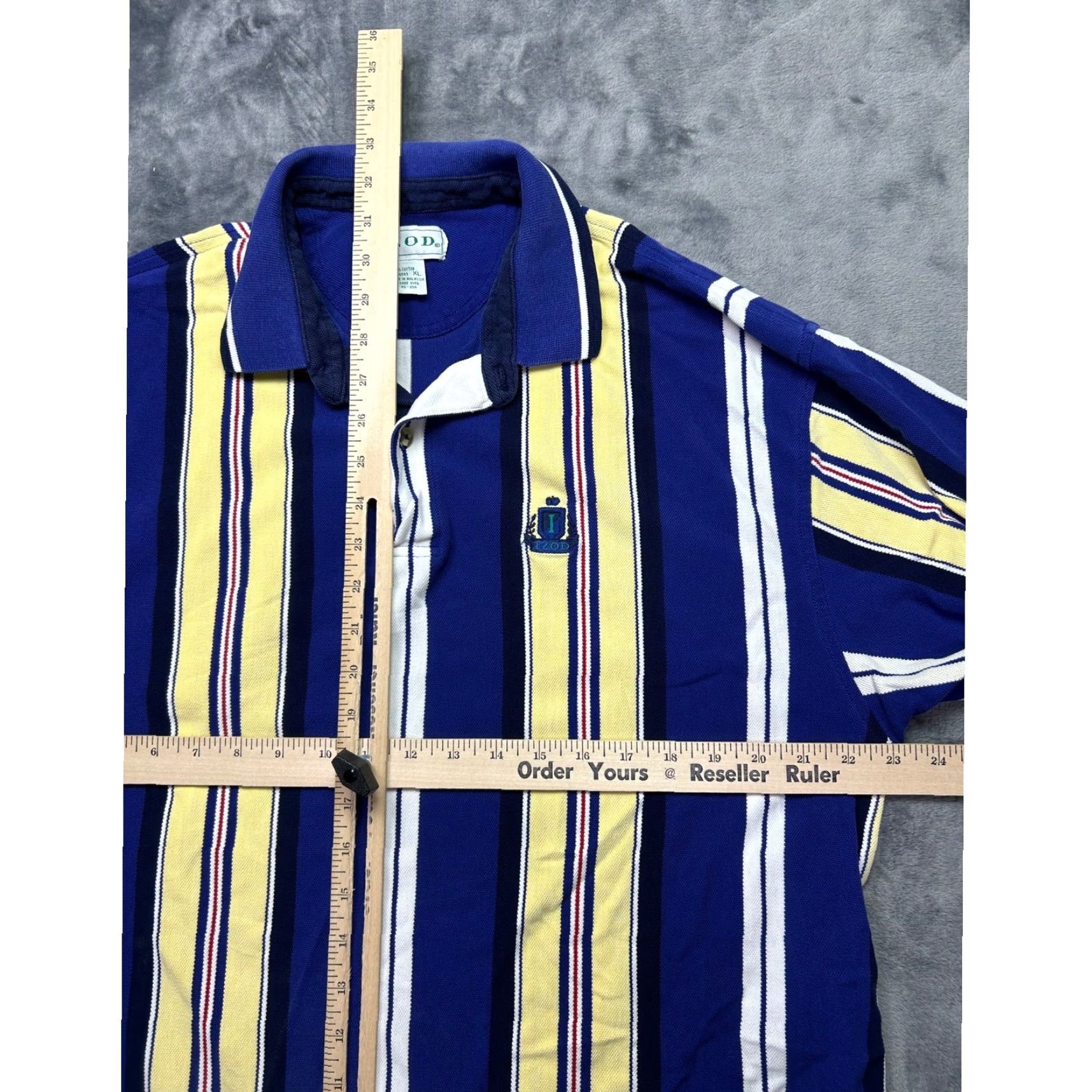 Izod VINTAGE IZOD Polo Shirt Mens XL Blue Yellow Stripe 100% Cotton Short Sleeve Classic 90s Golf Preppy Logo Button Collar Casual Size US XL / EU 56 / 4 - 5 Thumbnail