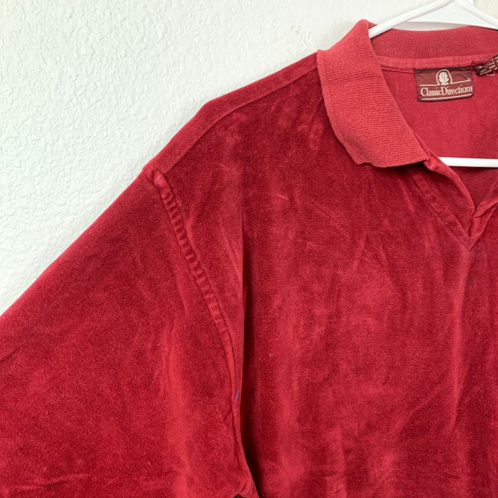 Velour VINTAGE Classic Directions Polo Shirt Mens Large Velour Red Long Sleeve 80s Buttonless Zip Collar Shirt Size US L / EU 52-54 / 3 - 2 Thumbnail