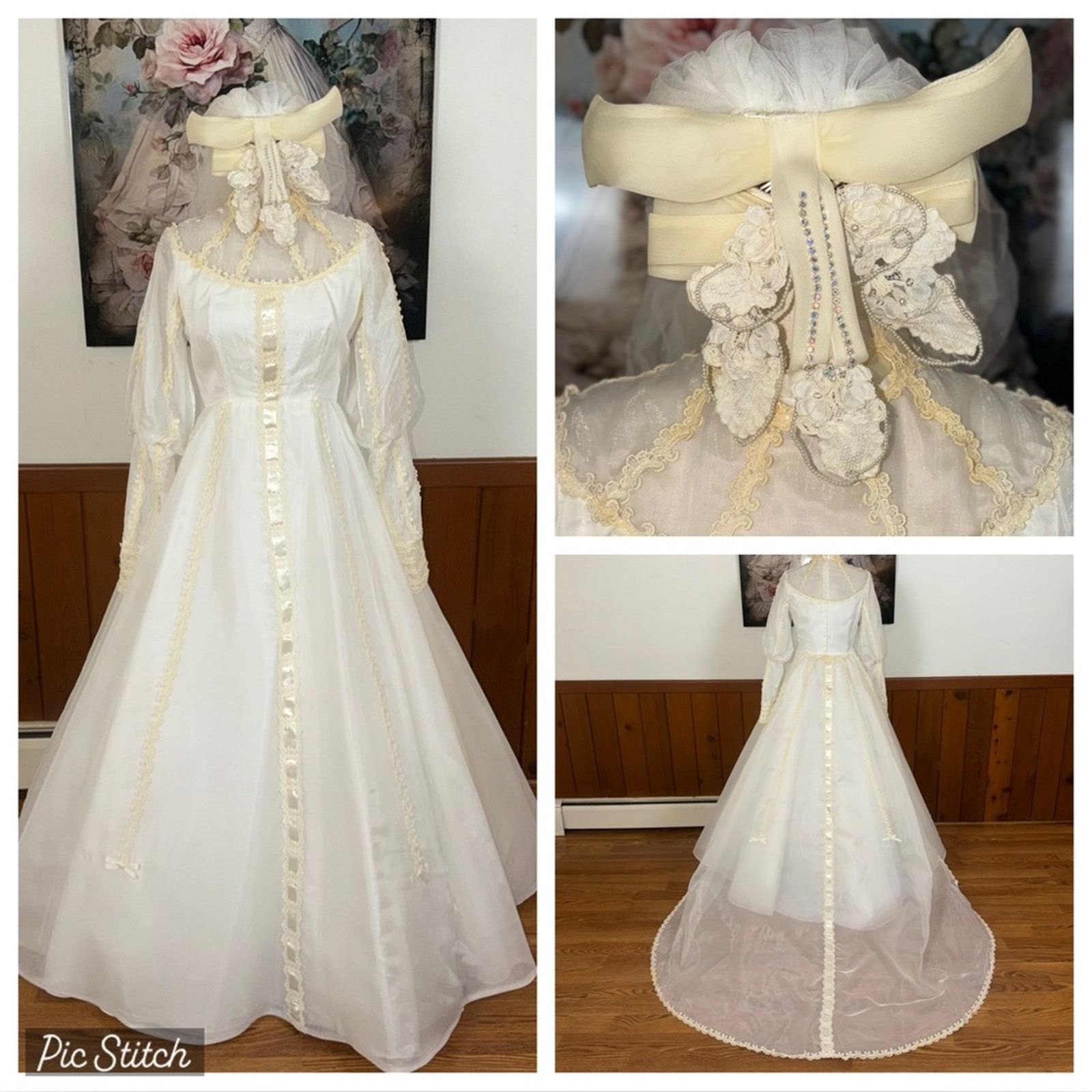 Vintage Gorgeous Vintage 1970s/80s Union Made Wedding Gown & Veil Size L / US 10 / IT 46 - 1 Thumbnail