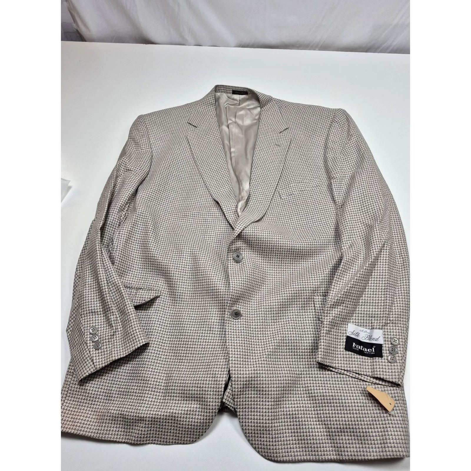 Vintage VTG Jahardi Blazer Mens 50 Long Beige Chateau Silk Blend Houndstooth Sport Coat Size 50R - 2 Thumbnail