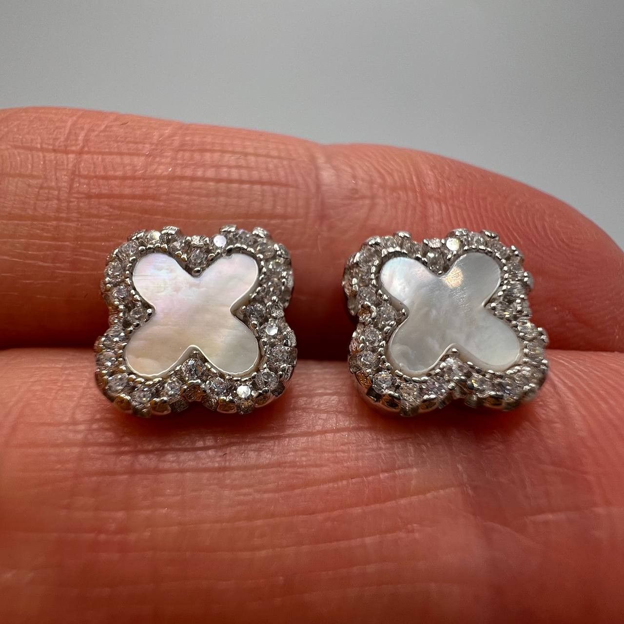 Sterling Silver × Vintage Sterling Silver 925 Stud Earrings Clover Mothe of Pearl Size ONE SIZE - 2 Thumbnail