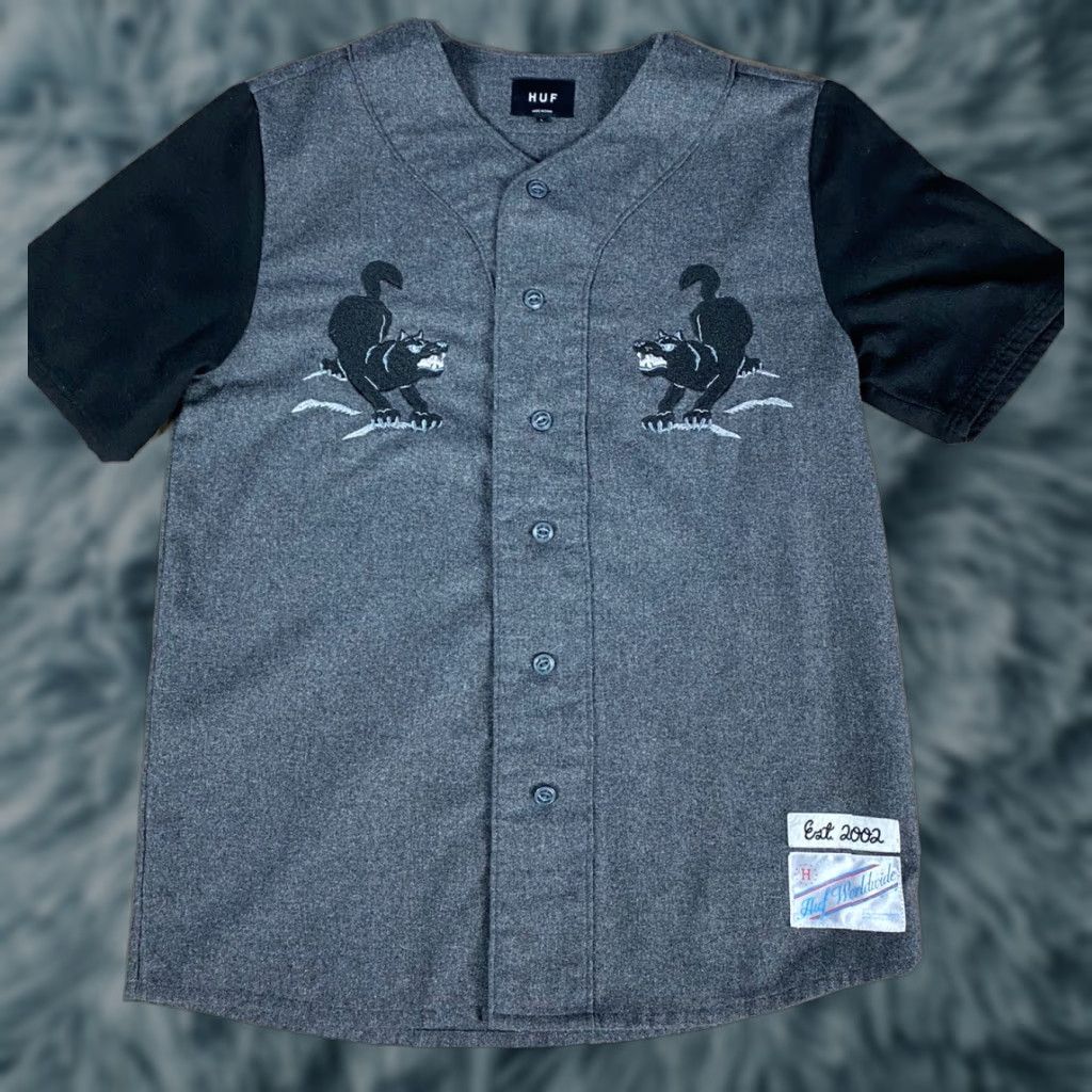 Huf VINTAGE HUF Baseball Jersey Mens L Wool Black & Gray Size US L / EU 52-54 / 3 - 1 Thumbnail
