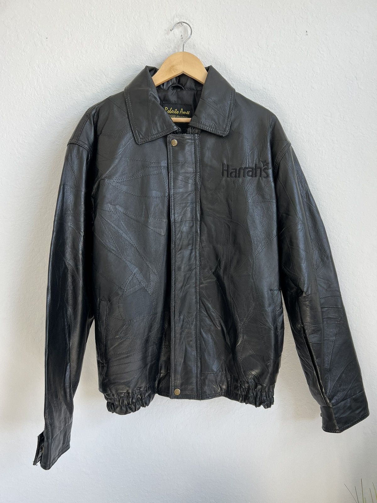 Image of Vintage Harrah’S Casino Genuine Leather Jacket in Black, Men's (Size XL)