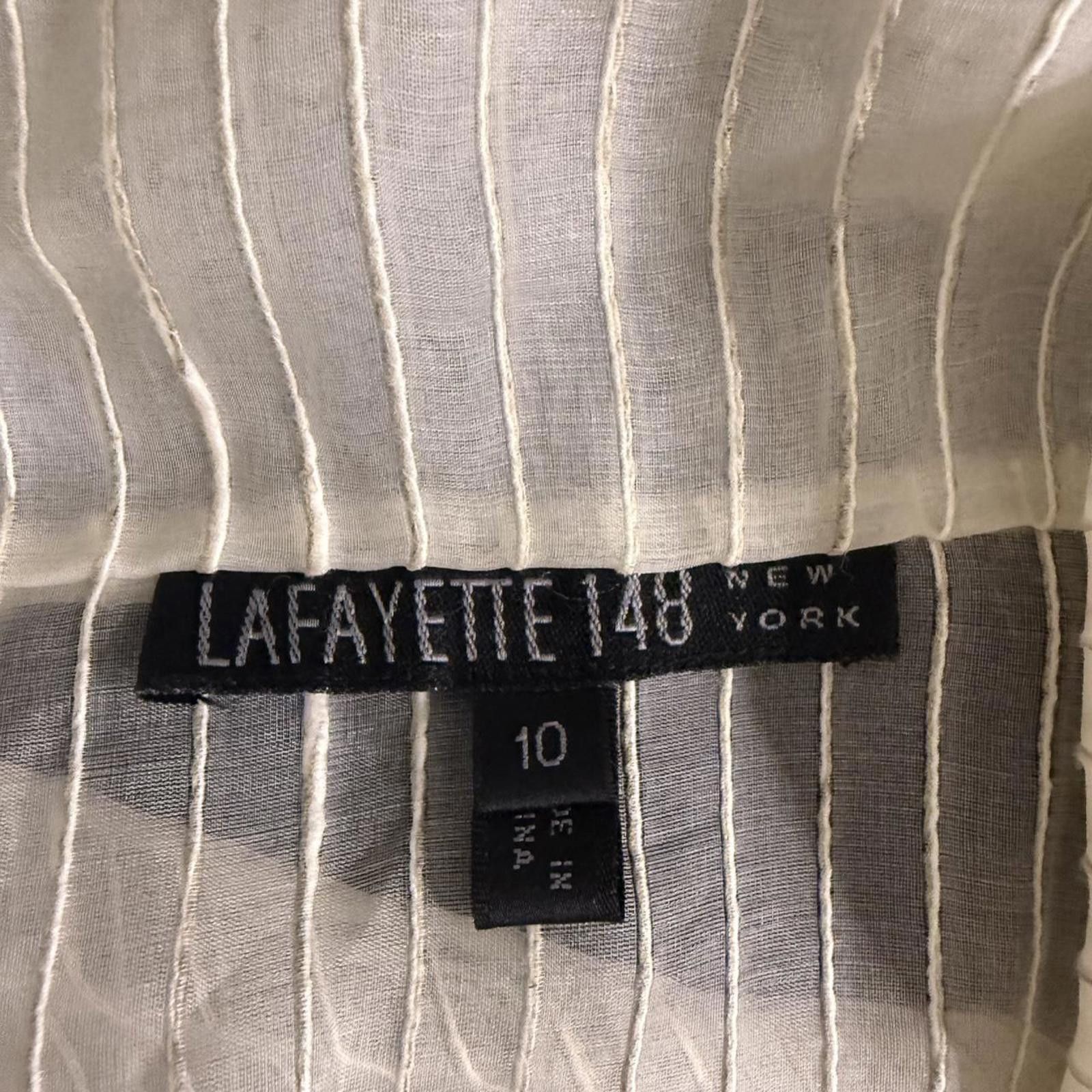 Lafayette 148 Lafayette 148 White Sheer Striped Blouse Size L / US 10 / IT 46 - 3 Thumbnail