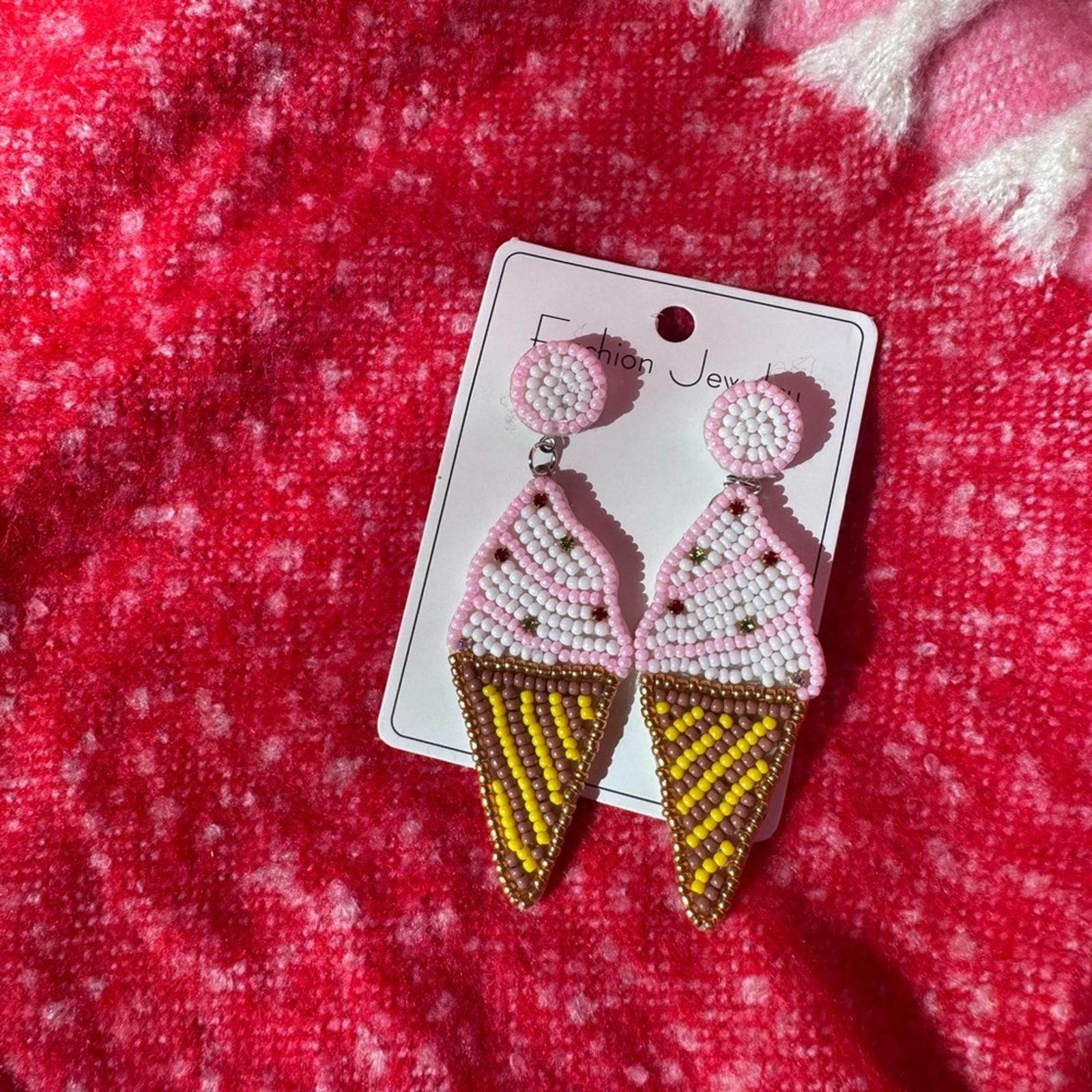 Designer Beaded Ice Cream Cone Earrings Size ONE SIZE - 3 Thumbnail