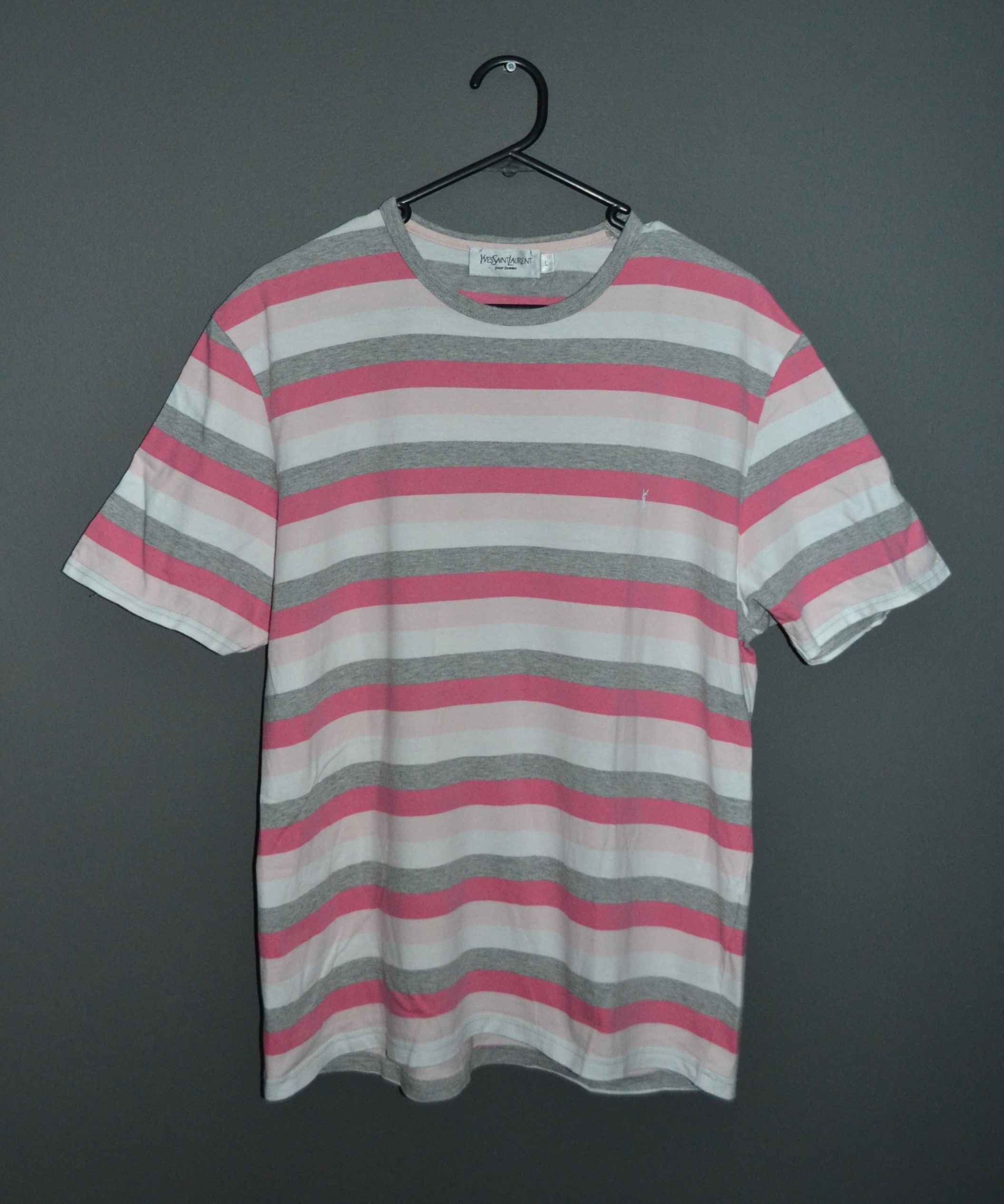 Saint Laurent Paris Yves Saint Laurent Pink Striped Vintage Logo T shirt size L Size US L / EU 52-54 / 3 - 2 Thumbnail