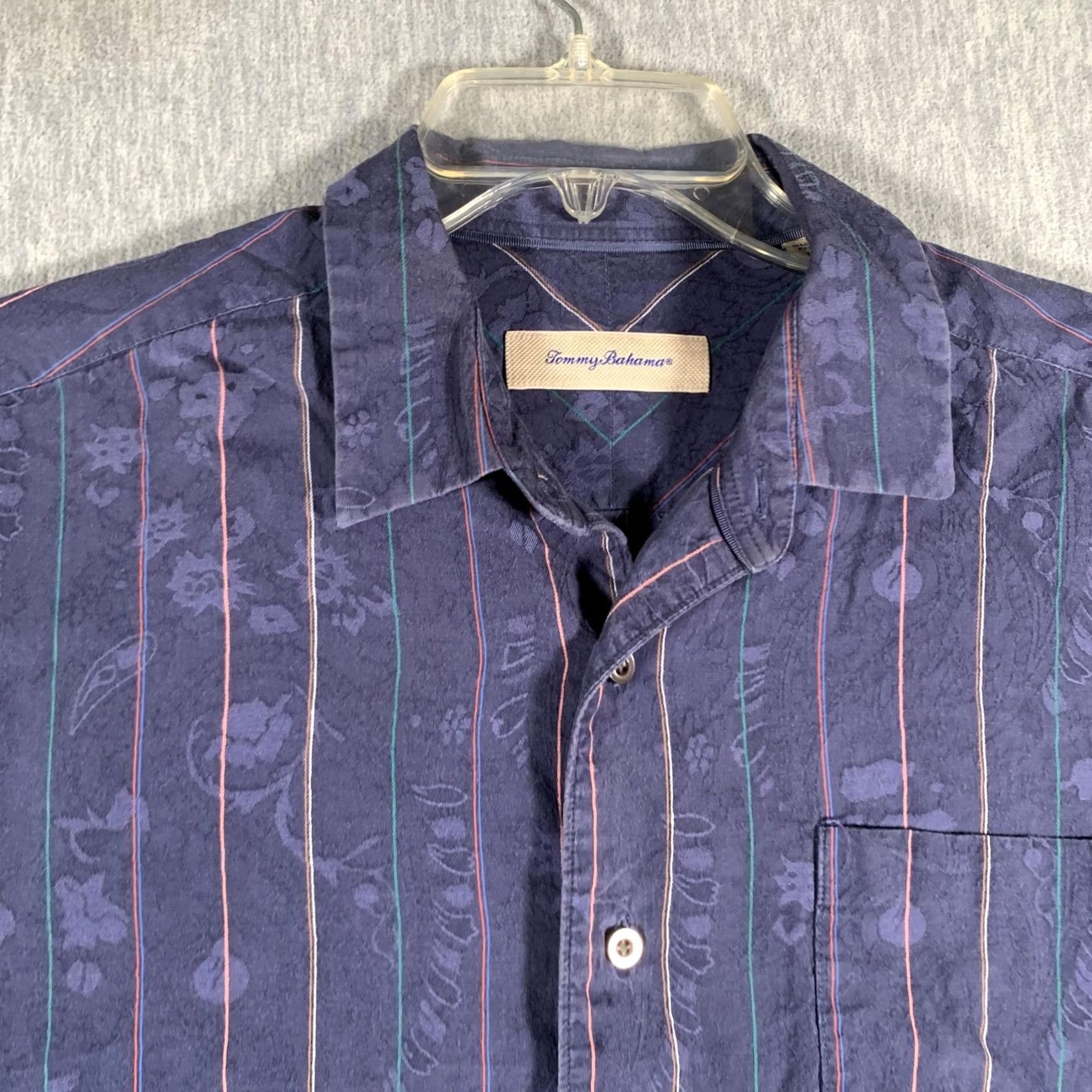 Tommy Bahama Tommy Bahama Shirt Mens Large Blue Cotton Silk Stripe Floral Button Front Size US L / EU 52-54 / 3 - 4 Thumbnail