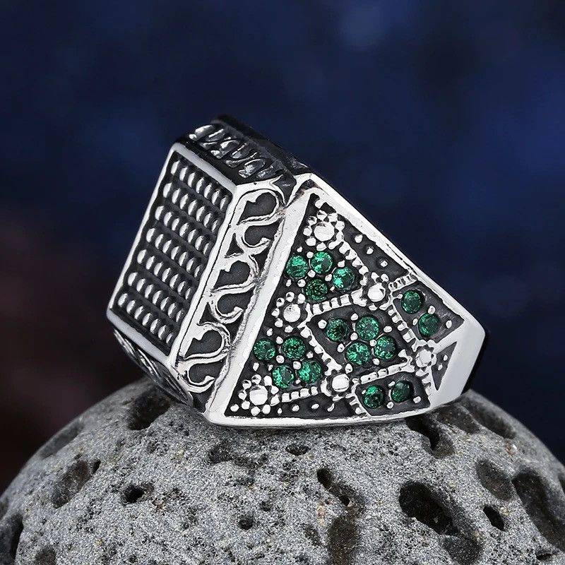 Jewelry × Vintage Unique Square Green Zircon Ring Size ONE SIZE - 4 Thumbnail