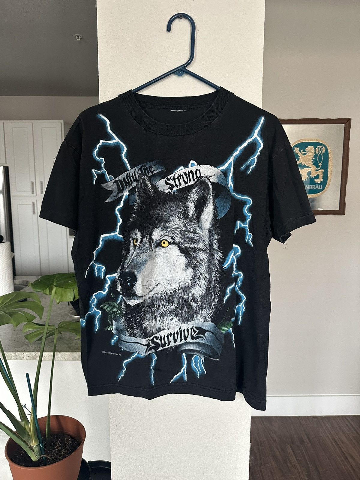 image of Band Tees x Made In USA 90's Vintage American Thunder Only The Strong Survive Aop Tee in Black (Siz