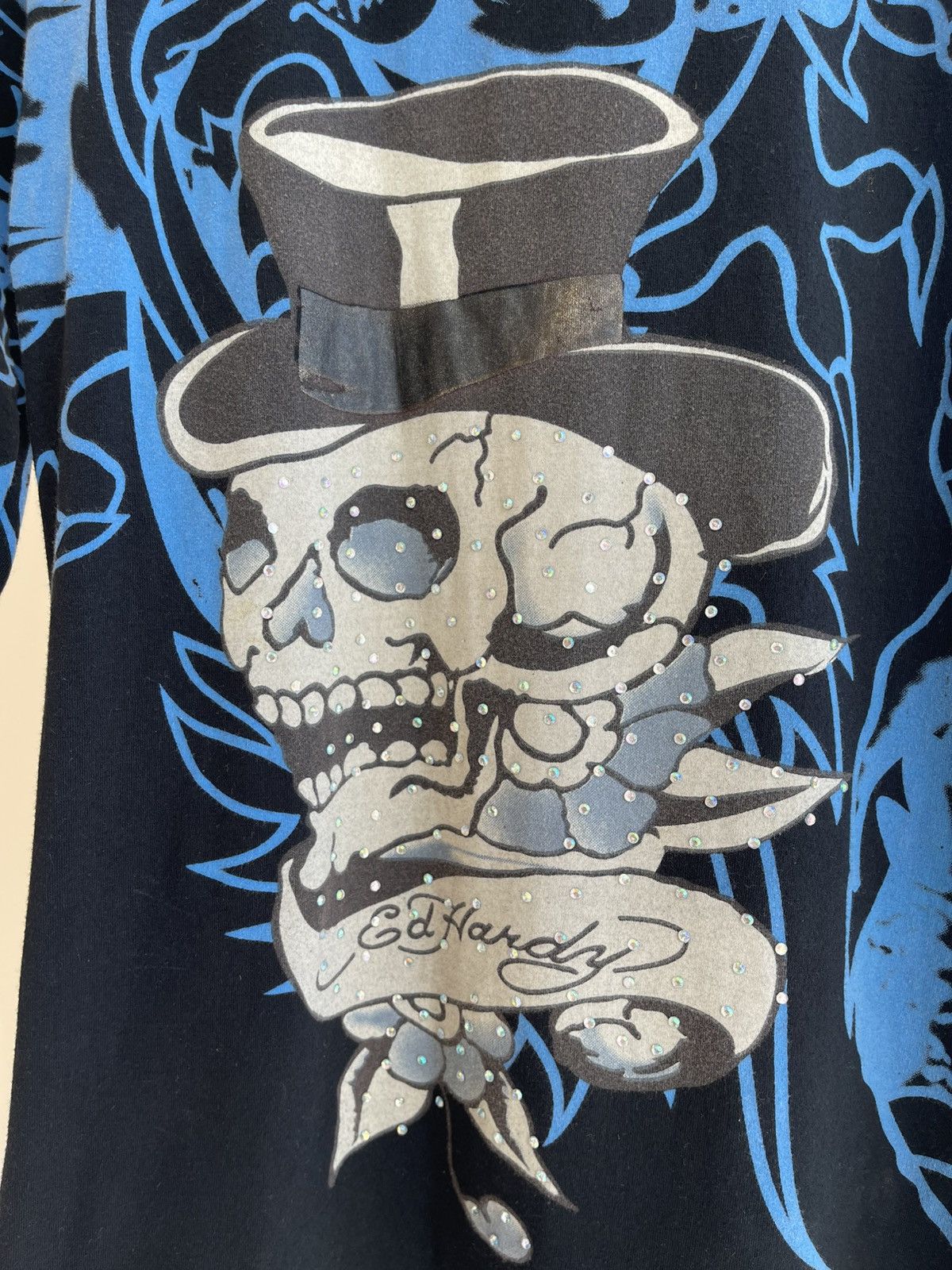 Ed Hardy Y2K Tattoo Skull Overprint Long Sleeve T-Shirt 2000s Vintage Size M / US 6-8 / IT 42-44 - 6 Thumbnail