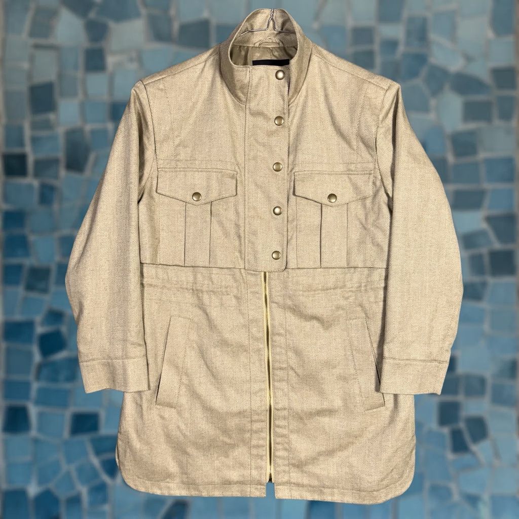 Banana Republic VINTAGE Banana Republic Jacket Womens M Herringbone Utility Linen Full Zip Barn Beige Navy? Size M / US 6-8 / IT 42-44 - 1 Thumbnail
