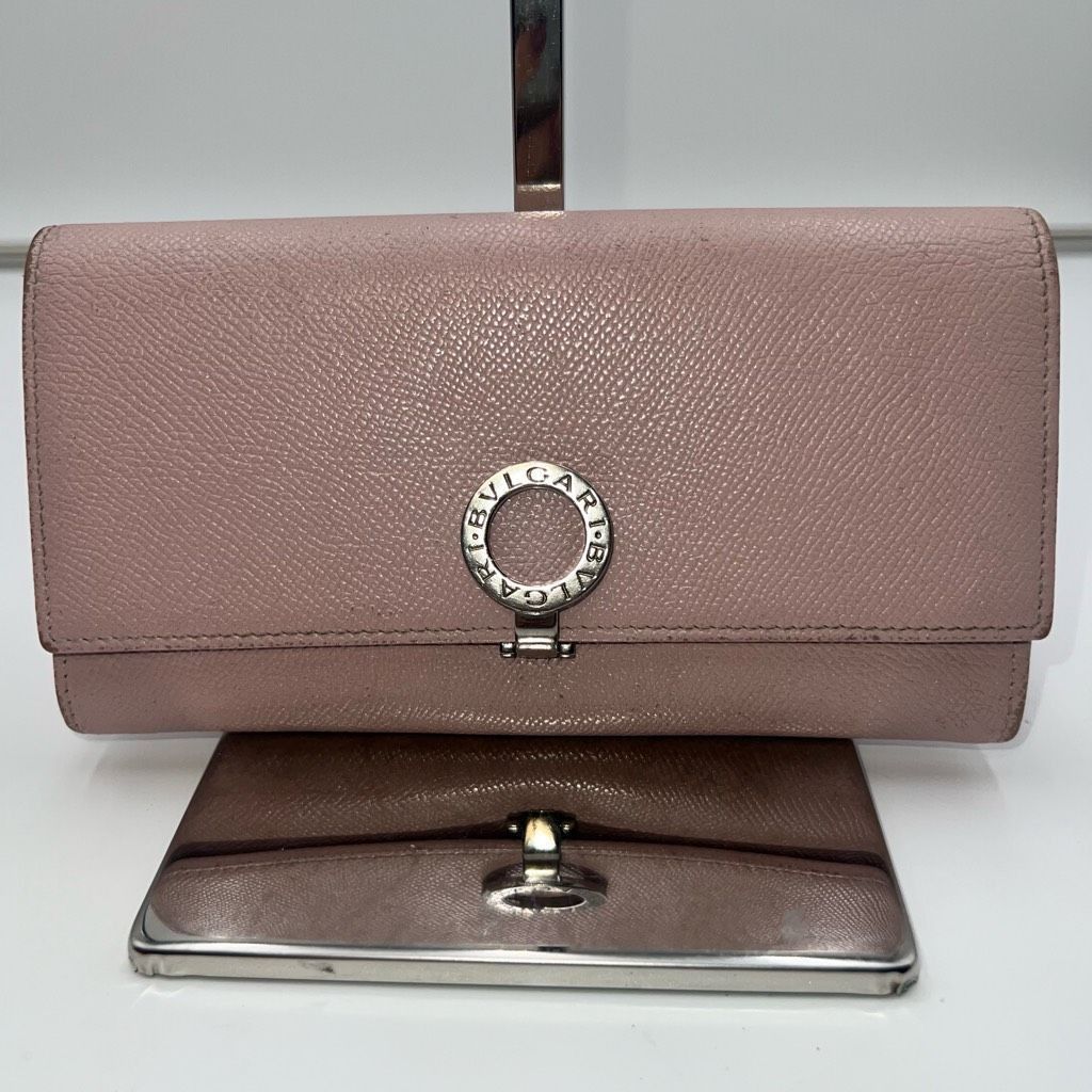 Bvlgari Clip Closure Long Blush Leather Wallet