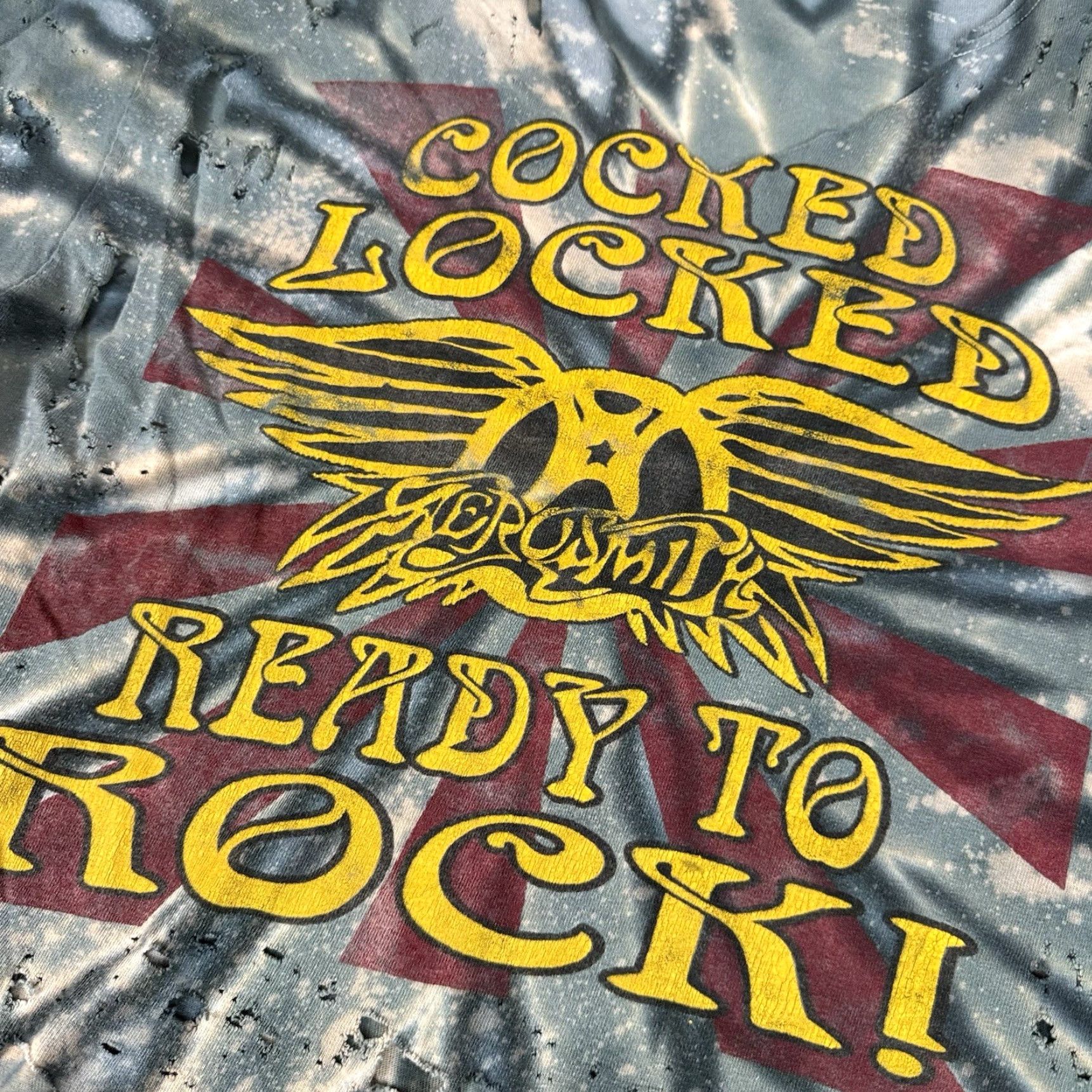 Gildan VINTAGE Aerosmith T Shirt Adult Medium Gray Tie Dye Cocked Locked Rock Tour Distressed M Mens Size US M / EU 48-50 / 2 - 3 Thumbnail