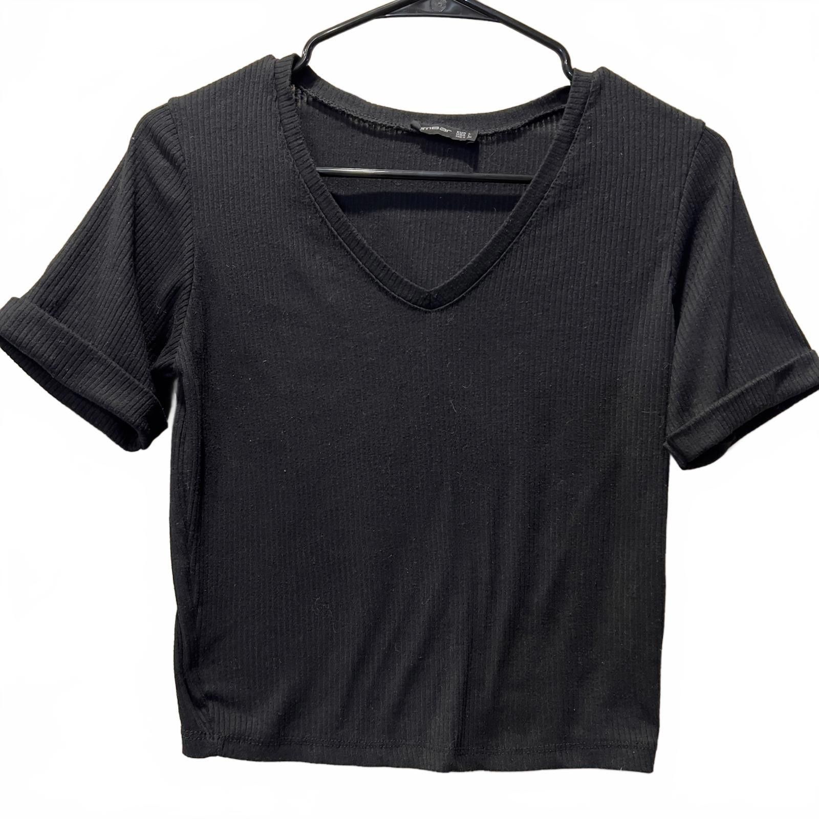 Bill Amberg Studio Ambar Black Ribbed V-Neck Short Sleeve Top, Size Large Size L / US 10 / IT 46 - 1 Thumbnail