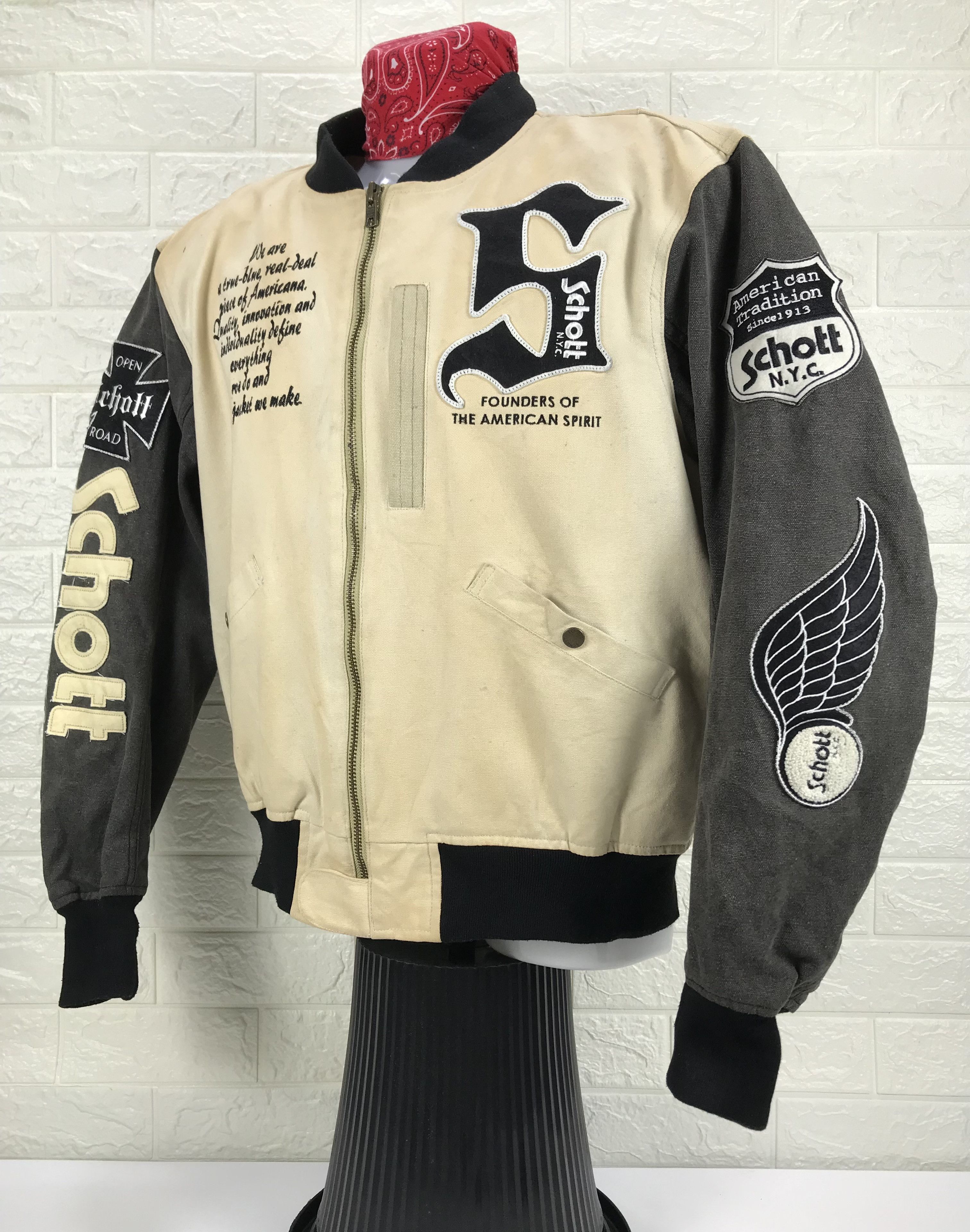 Schott Vintage Schott Padded Biker Varsity Jacket Size US XL / EU 56 / 4 - 4 Thumbnail