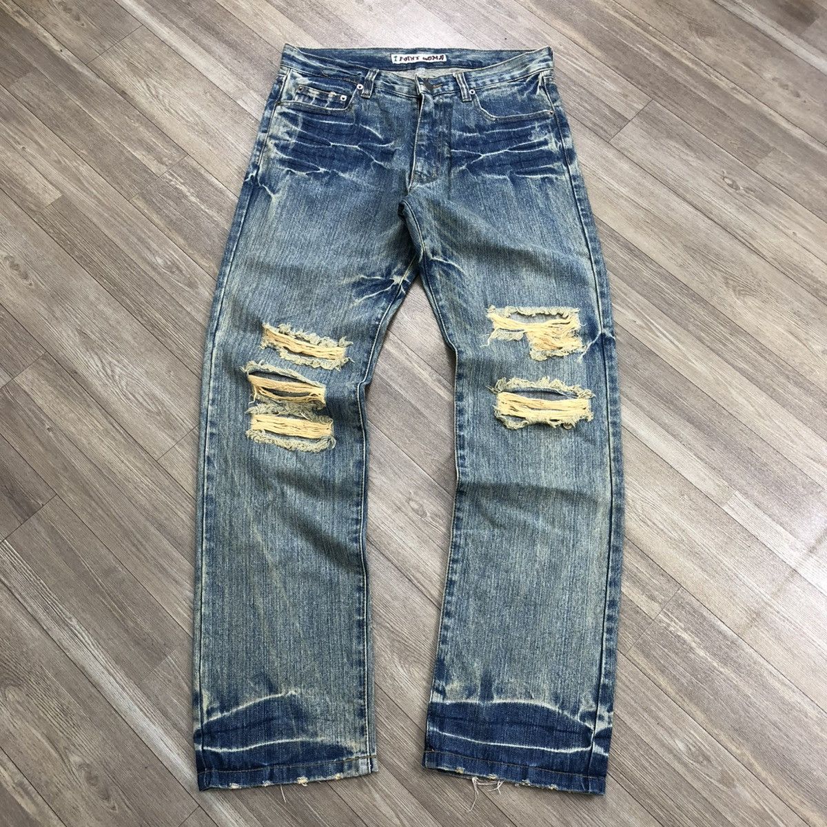 2000s Crazy Distressed Point Loma I ❤️ Surf Baggy Jeans LGB