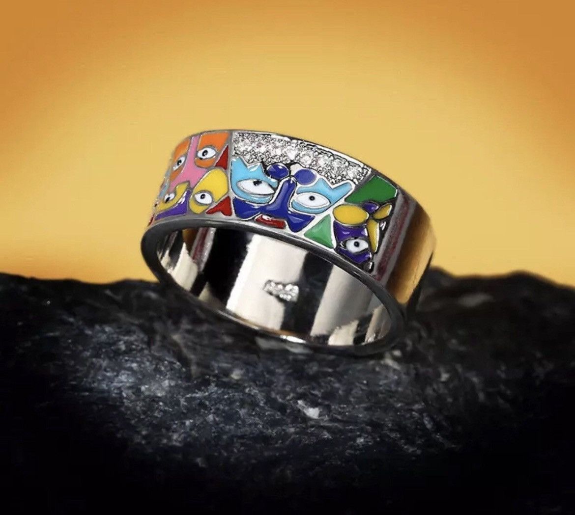 Japanese Brand × Jewelry × Vintage RARE 925 Sterling Silver White Faces CZ Ring Size ONE SIZE - 3 Thumbnail