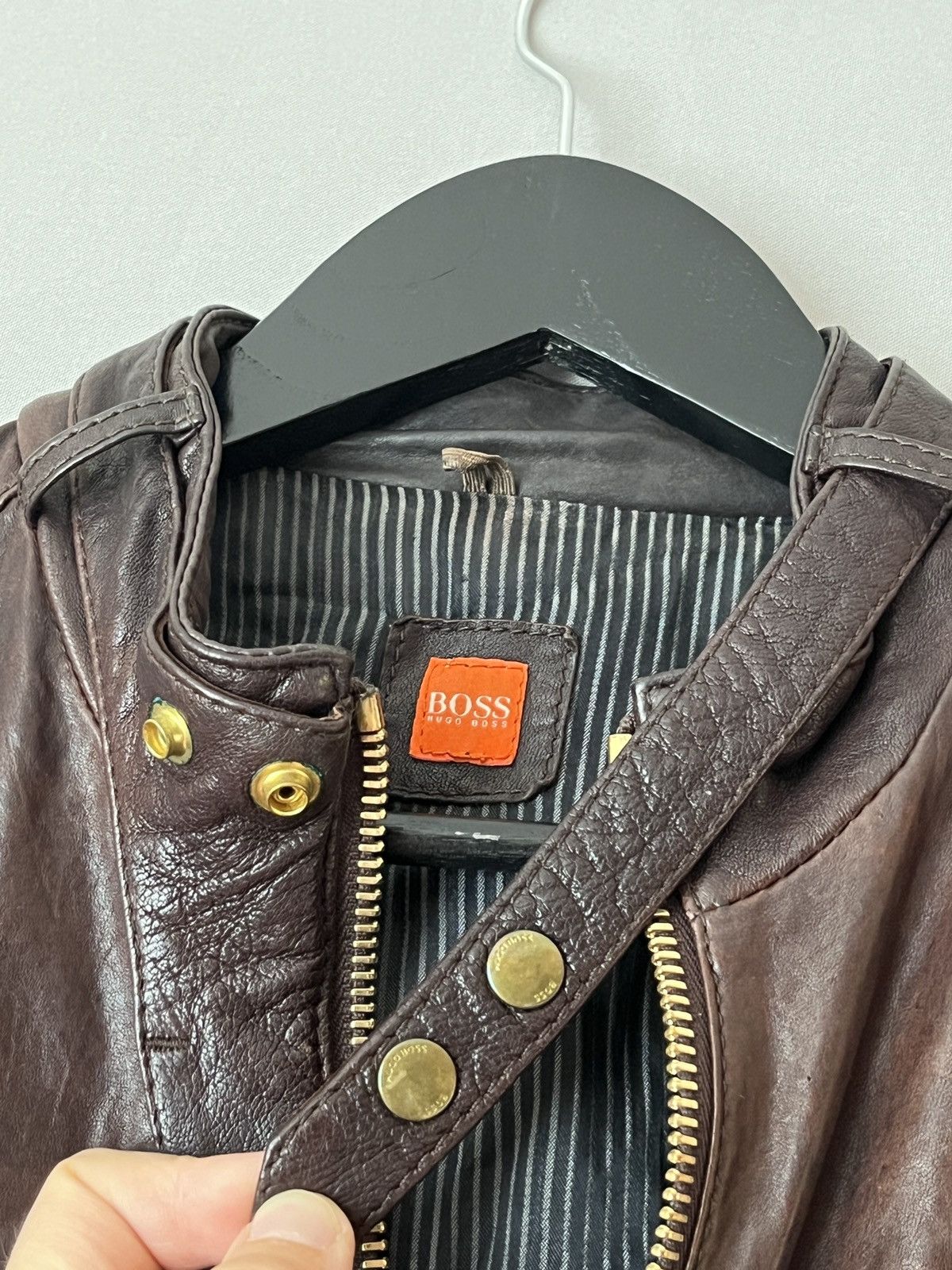 Hugo Boss Hugo Boss Real Leather Brown Bomber Jacket Detachable Pouch Size L / US 10 / IT 46 - 6 Thumbnail