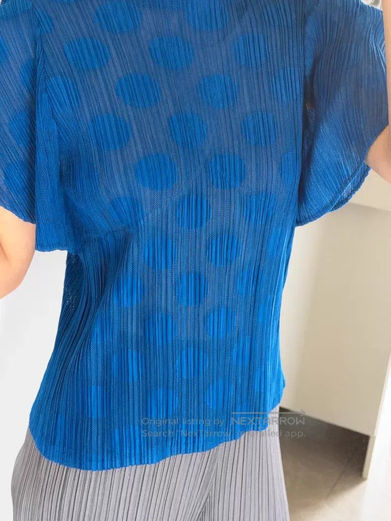 Issey Miyake Issey Miyake Polka Dot Ruched Top, Blue Size L / US 10 / IT 46 - 2 Thumbnail