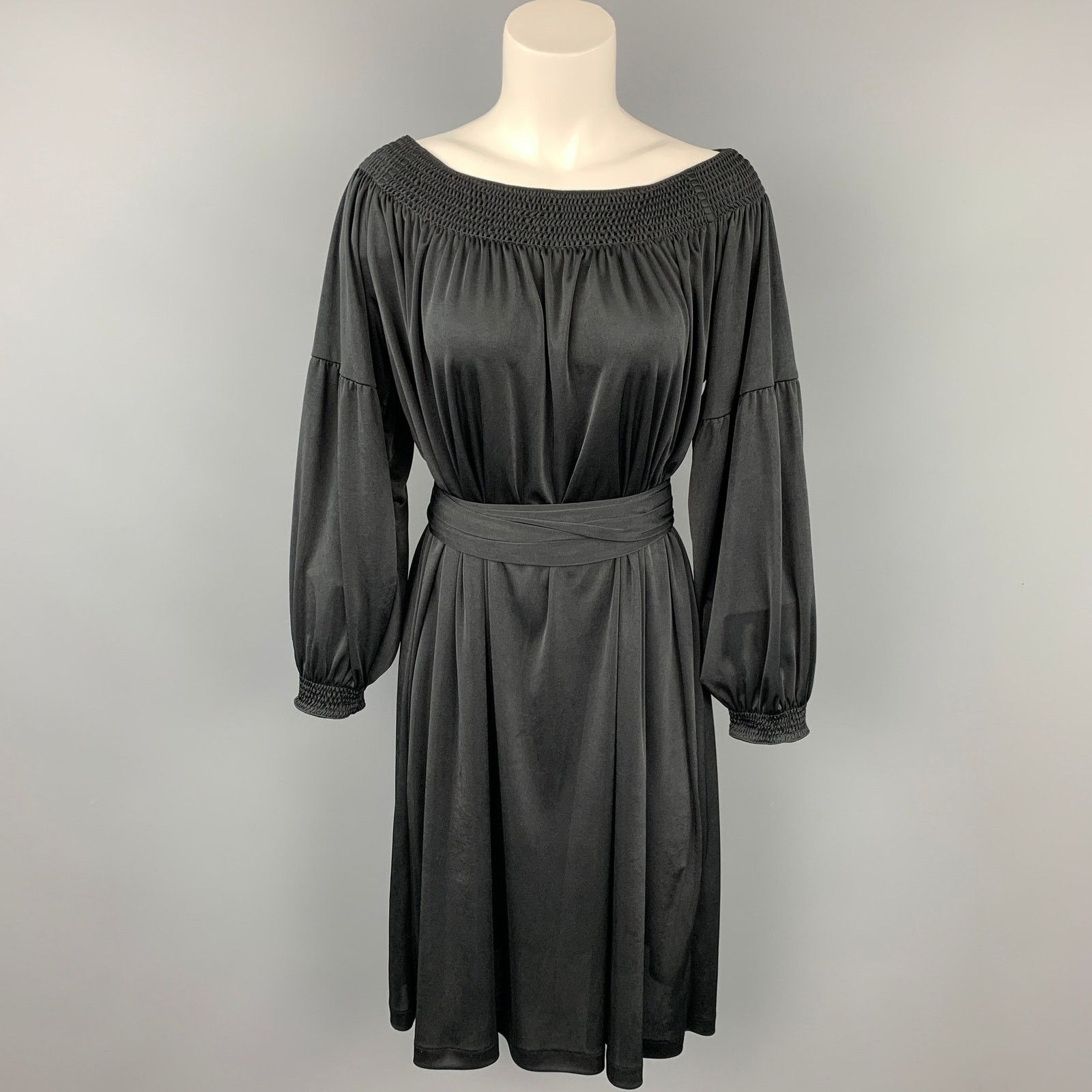 Prada PRADA Size S Black Jersey Polyester Bohemian Belted Dress Size S / US 4 / IT 40 - 1 Thumbnail