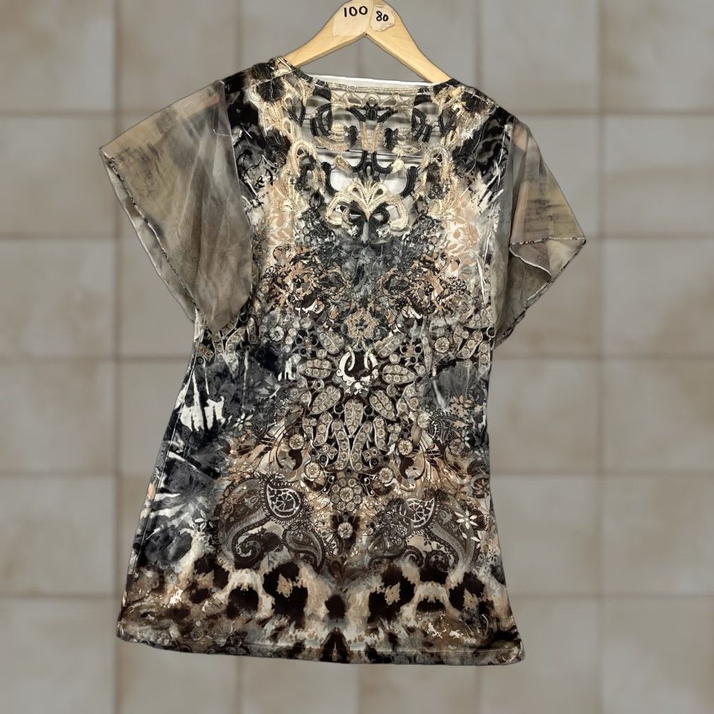 Vintage UNITY WORLD WEAR Blouse S Womens Beige V-Neck Flutter Sleeve Embroidered Lace Back Tunic 90s Fairy Gothic Vintage Size S / US 4 / IT 40 - 1 Thumbnail