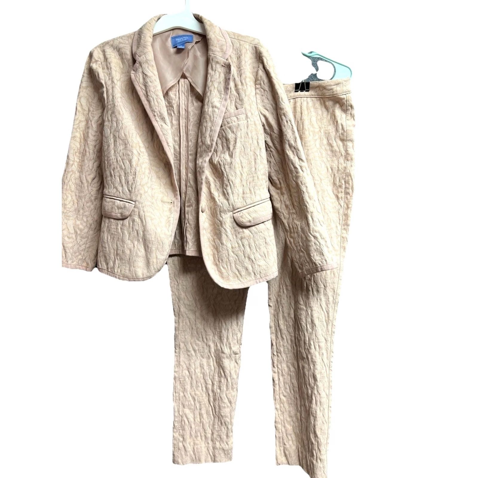 Vintage Simply Vera Vera Wang Blazer Pants Suit Women 2 Piece Blush Pink Spring 8/M Cotton/Nylon/Spandex/Polyester Mens? Women Size 30" / US 8 / IT 44 - 2 Thumbnail