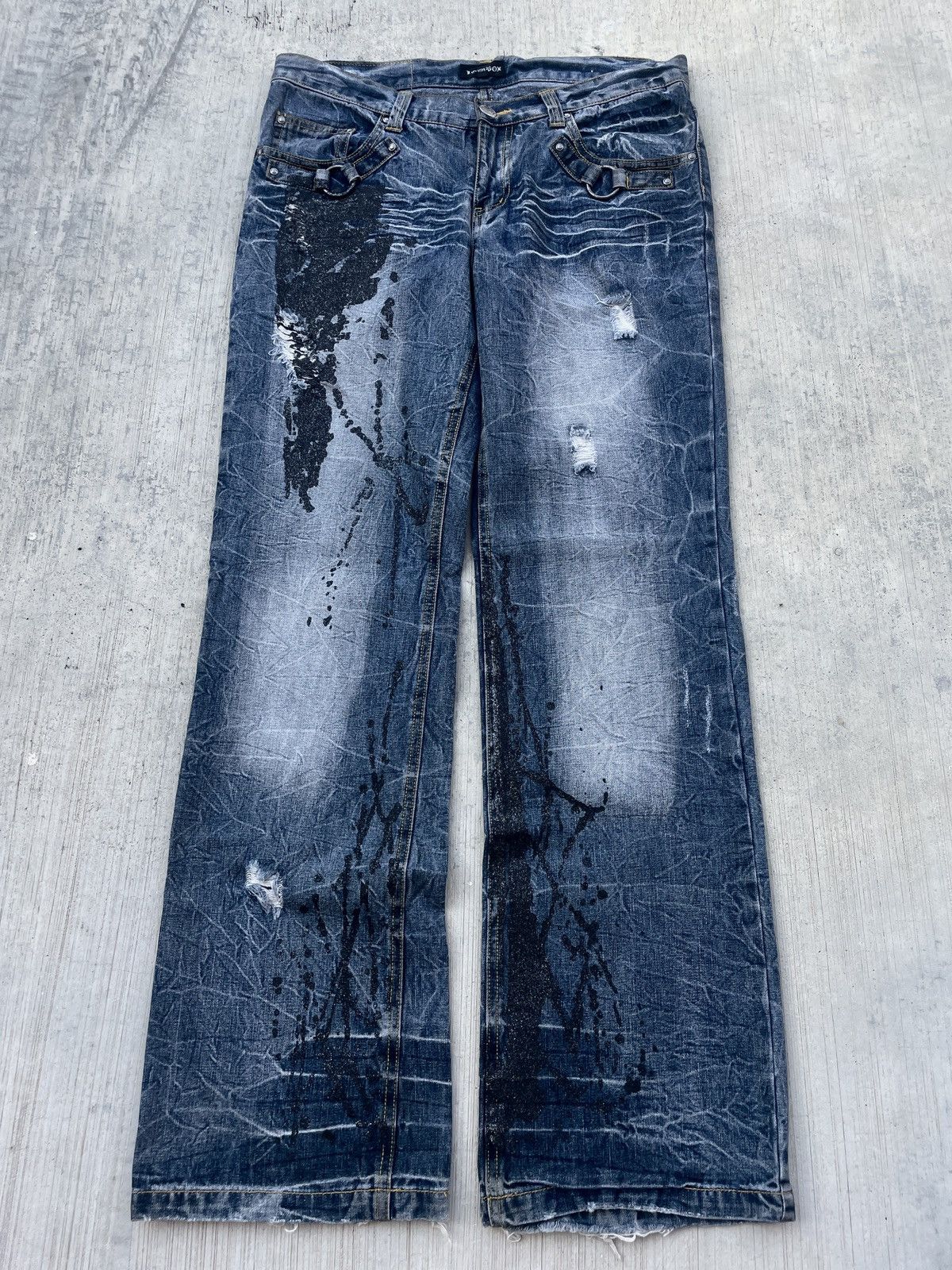 LOWBOX 💥RARE💥2000s JAPANESE BRAND LOWBOX DISTRESSED SPLATTER FLARE Size US 34 / EU 50 - 1 Thumbnail