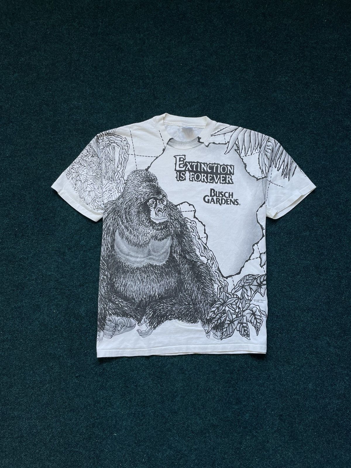 image of Vintage Busch Gardens Extinction Is Forever Print Has Tag 1992 in White, Men's (Size XL)