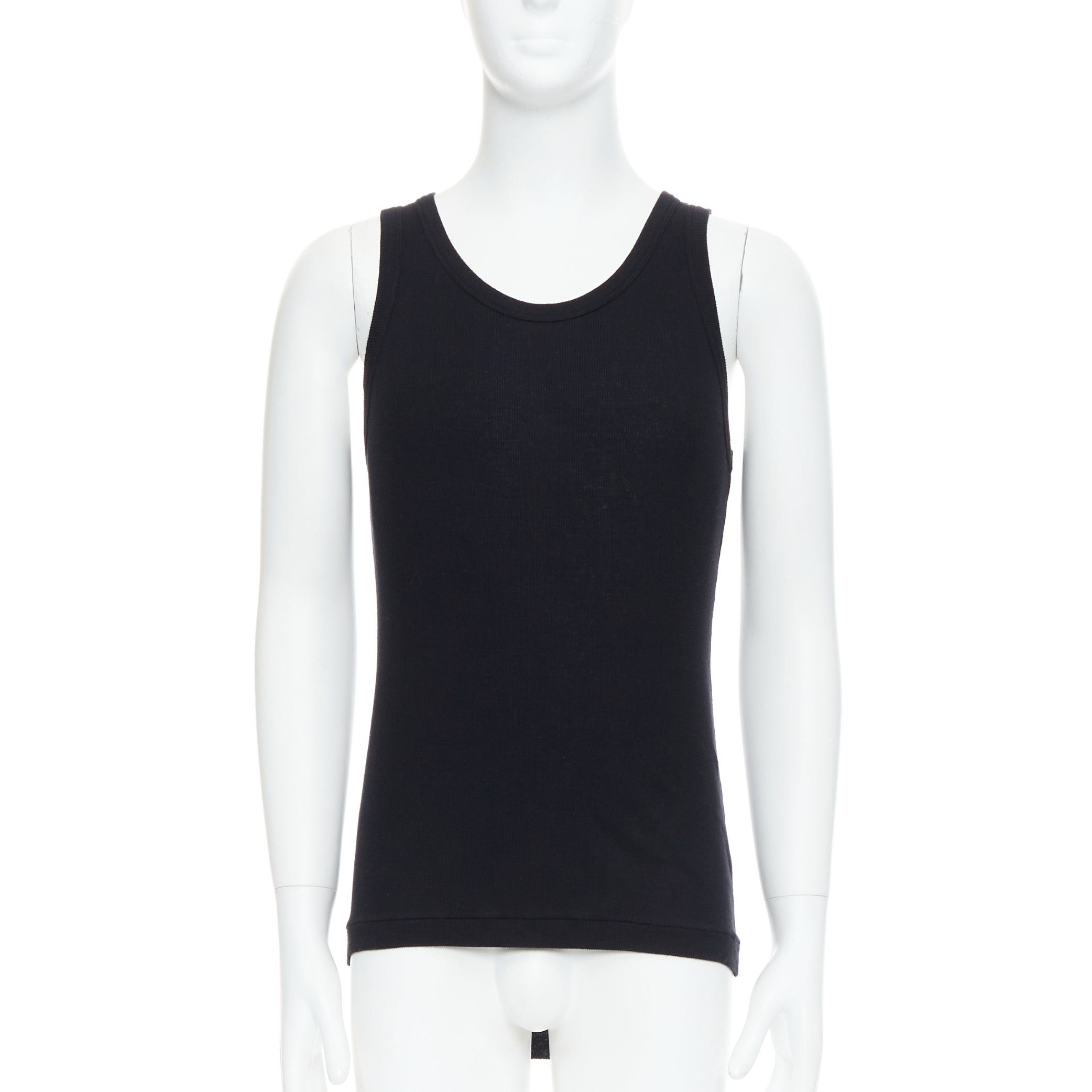 Ann Demeulemeester ANN DEMEULEMEESTER black cotton ribbed hi low hem scoop neck tank top M Size US M / EU 48-50 / 2 - 1 Thumbnail
