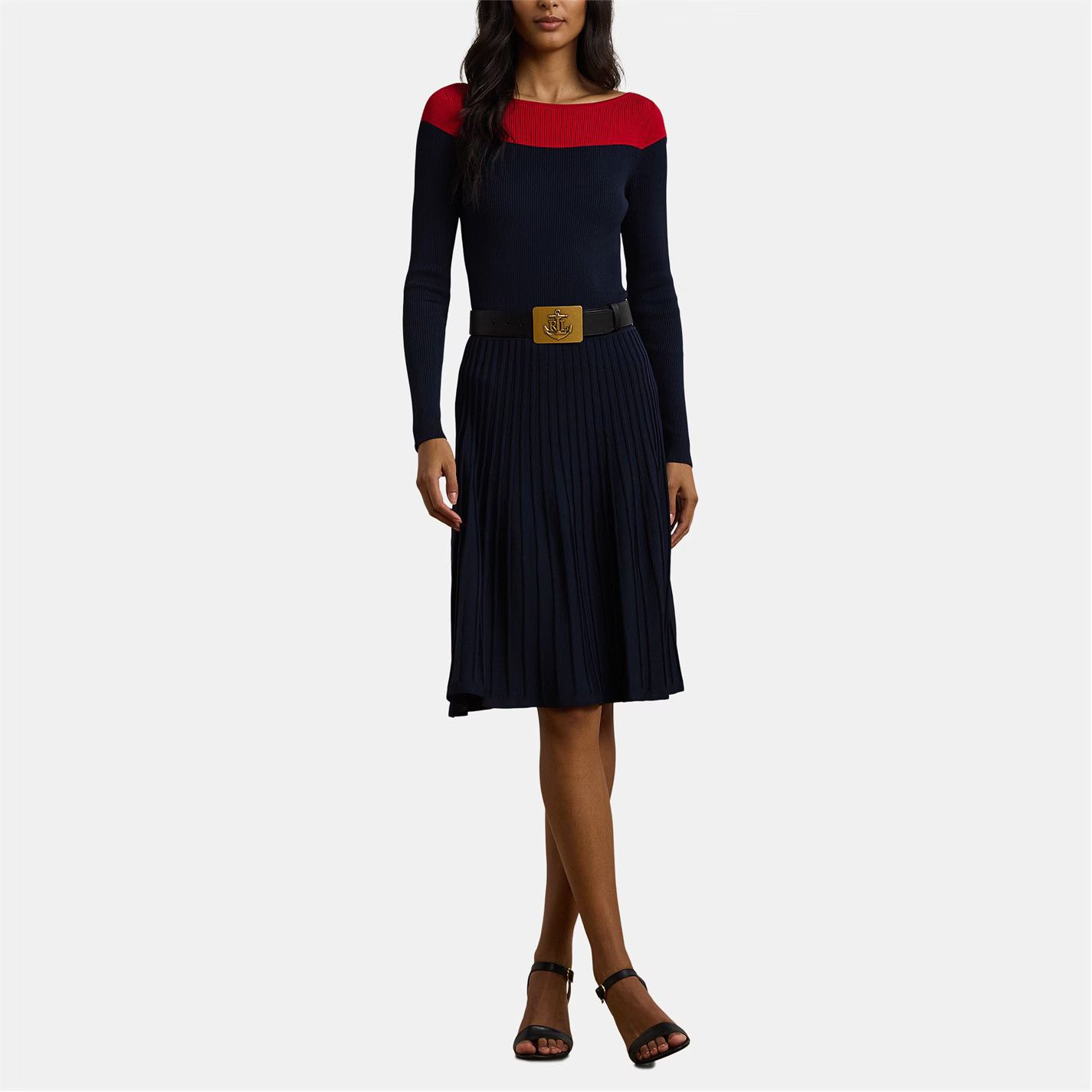 Lauren Ralph Lauren o1g2r1mq0825 Pointelle Knit Dress in Navy/Red Size S / US 4 / IT 40 - 4 Thumbnail