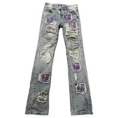 Japanese Brand VIBE Heavy Star Heart Embroidered Double Patch Washed Jeans Size US 32 / EU 48 - 6 Thumbnail