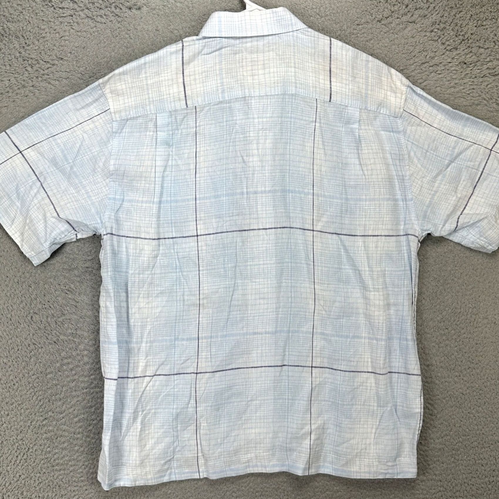 Tommy Bahama Tommy Bahama Linen Shirt Button Up Mens Medium Light Blue White Plaid Pocket Shirt Size US M / EU 48-50 / 2 - 2 Thumbnail