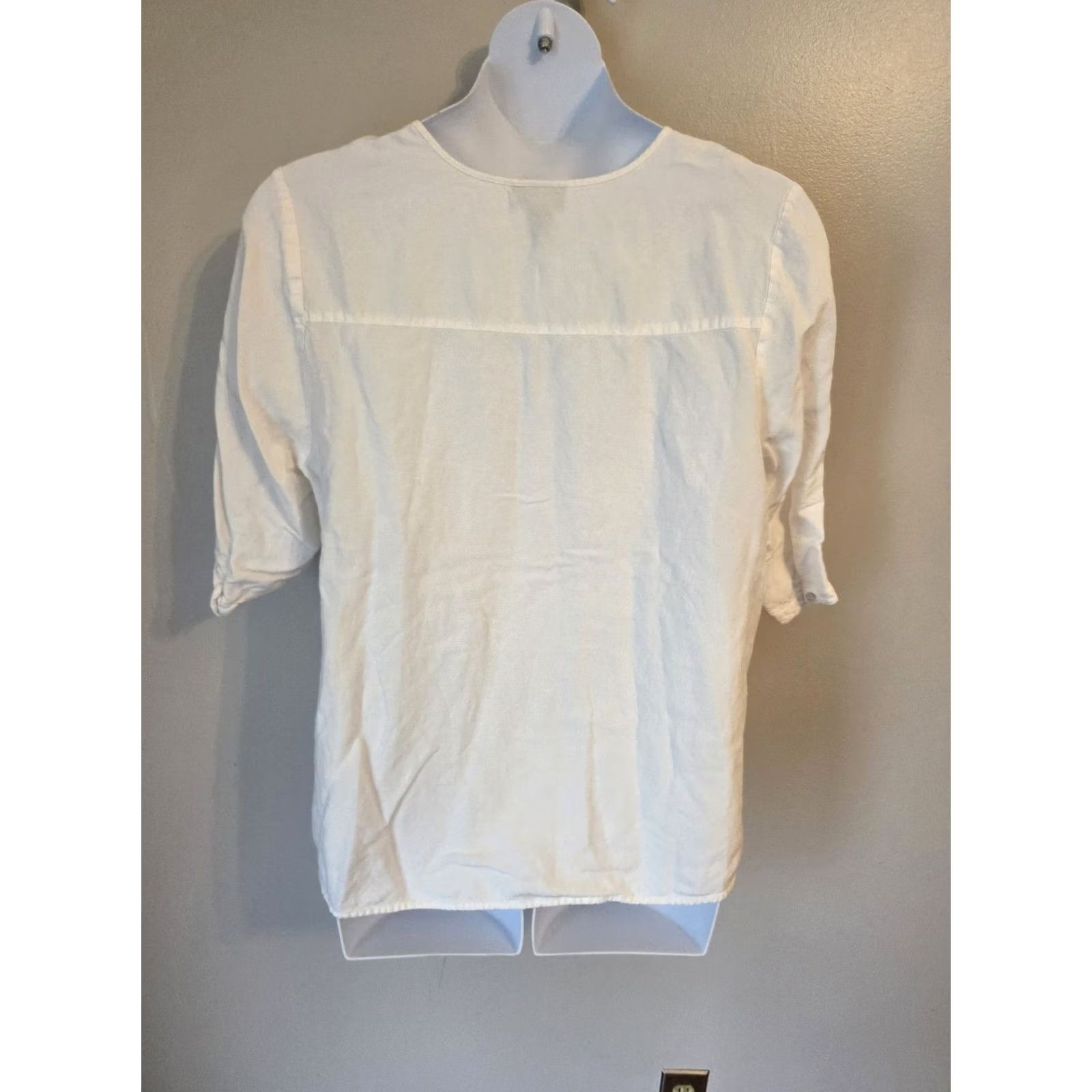 Vintage Maggie Barnes For Catherines White Pleated Trim Linen Button Down Top Boho 1X Size XL / US 12-14 / IT 48-50 - 5 Thumbnail